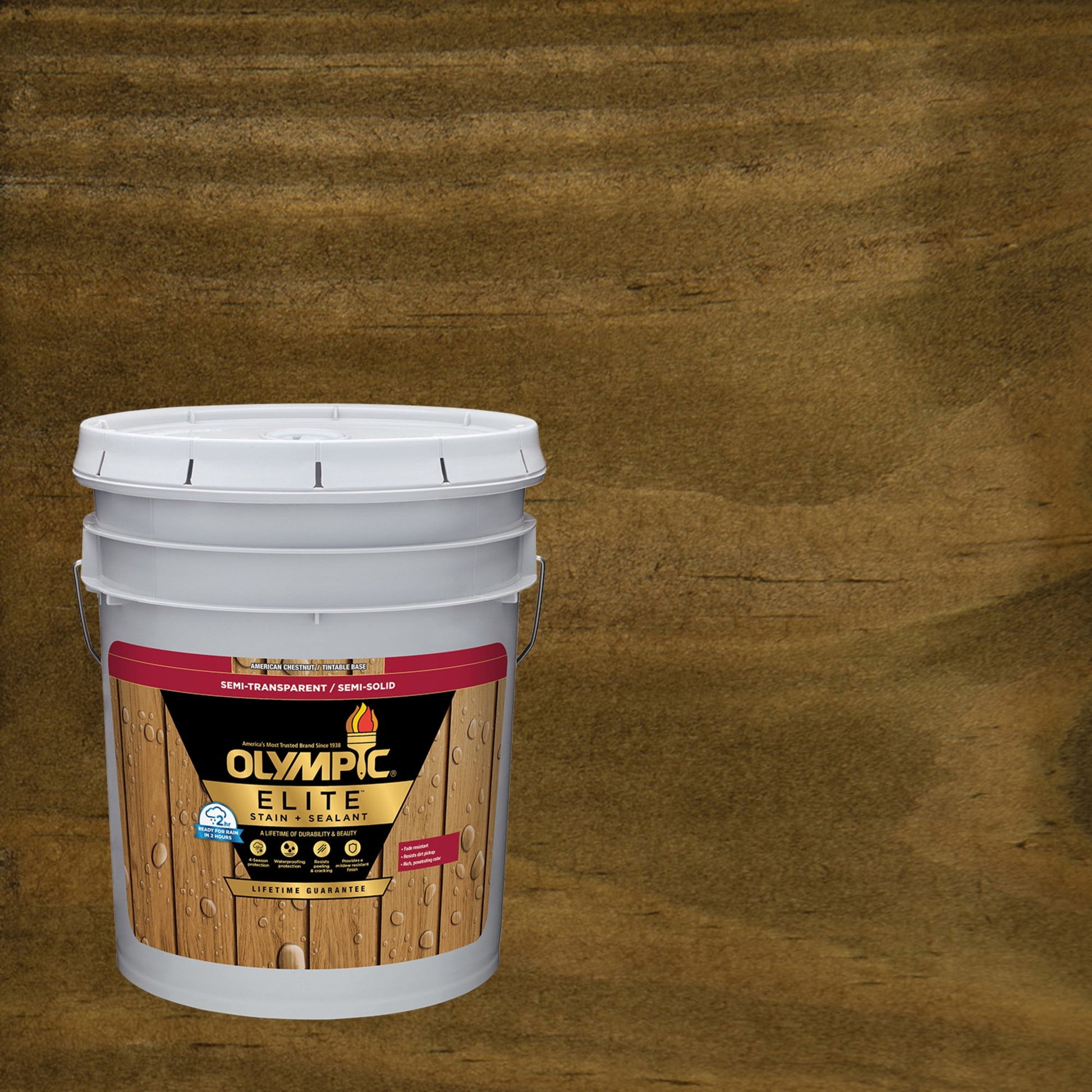 Olympic Elite 1 Gallon ST-2006 Chestnut Brown Semi-Transparent Exterior Wood Stain and Sealer in One Low VOC