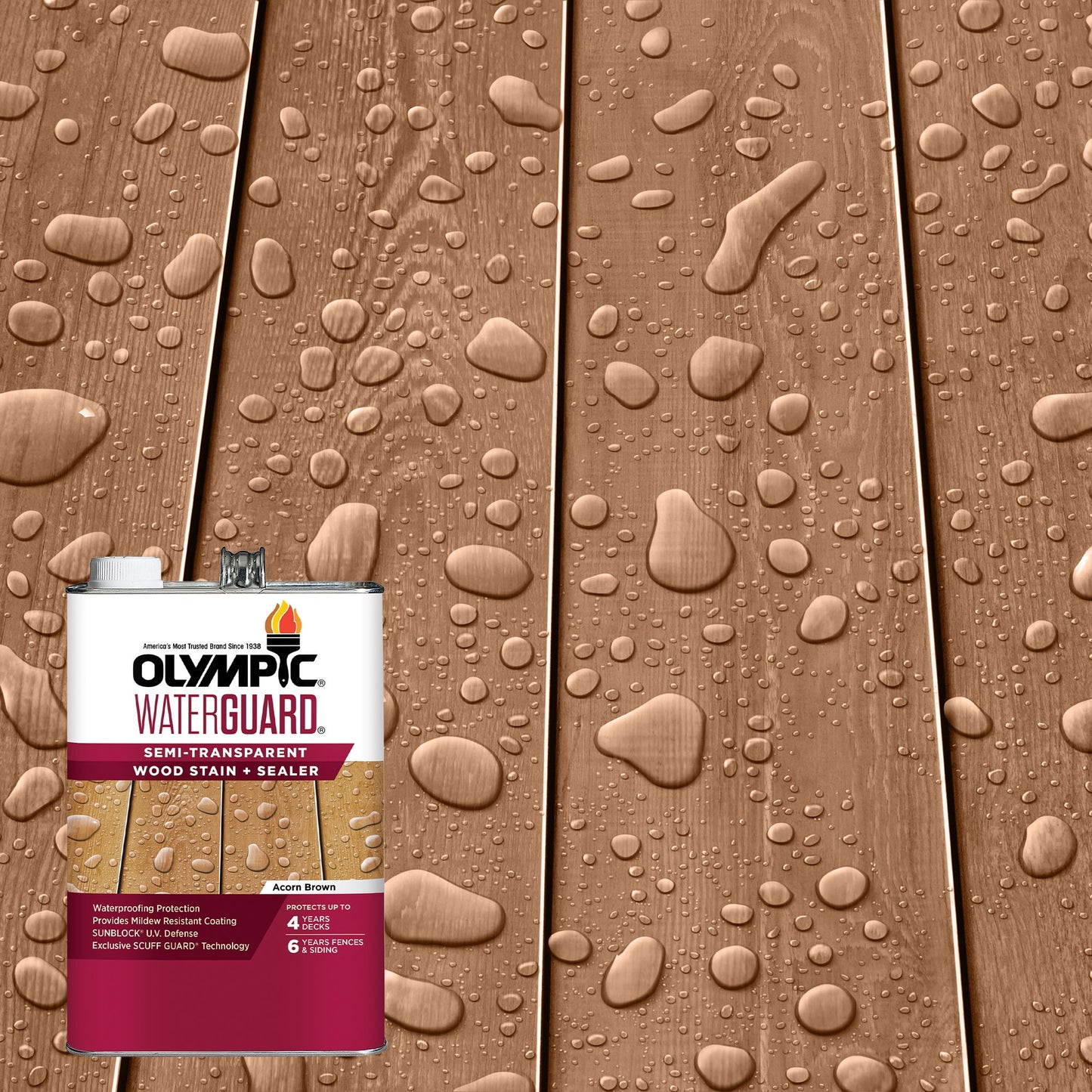 Olympic WaterGuard Acorn Brown Semi-Transparent Exterior Wood Stain and Sealer, 1 Gallon