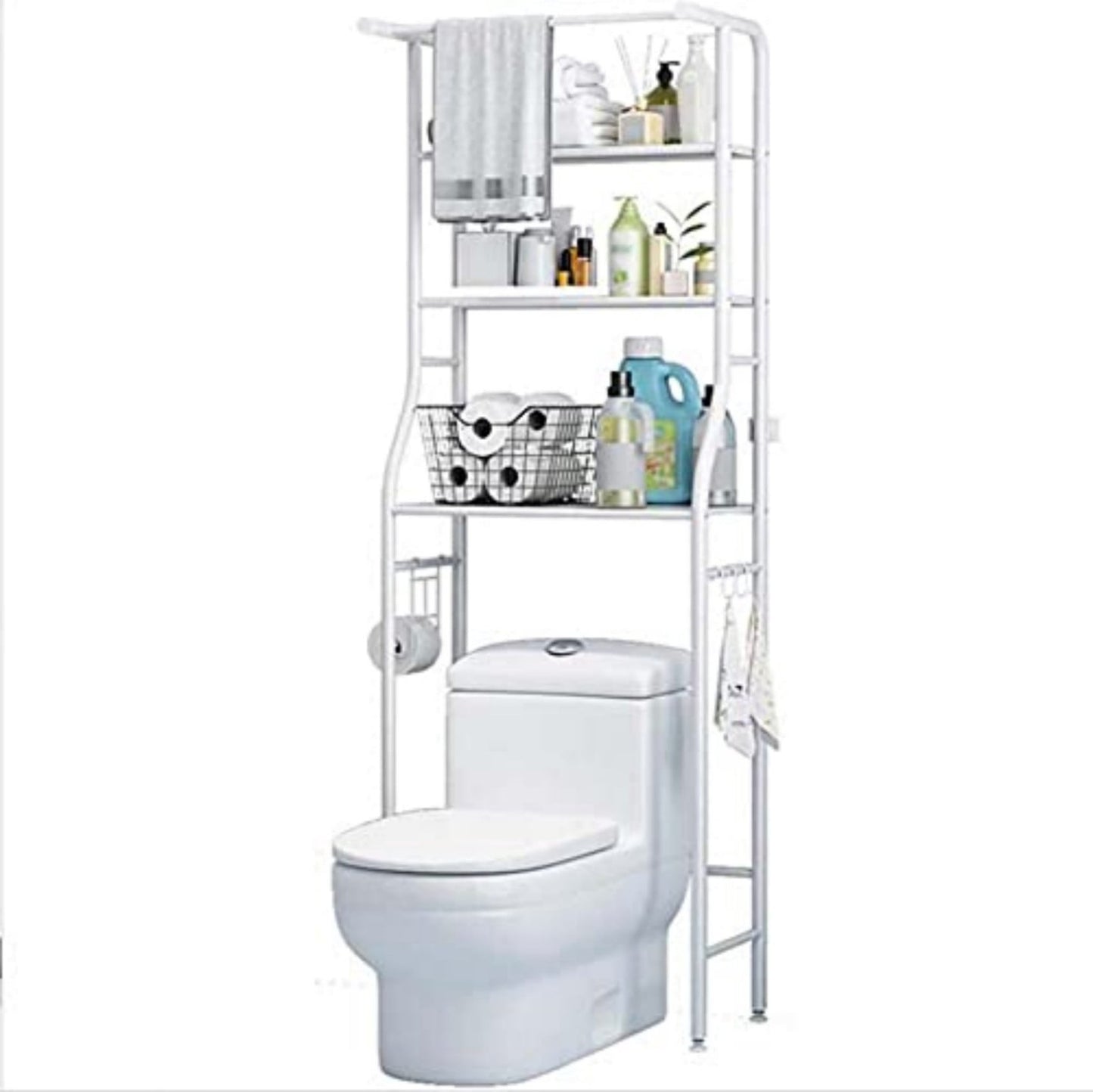 Over The Toilet Storage Rack, 3 Tier Freestanding Bathroom Organizer Shelf, Anti-Rust Metal Space Saving Laundry & Toilet Storage Rack, White