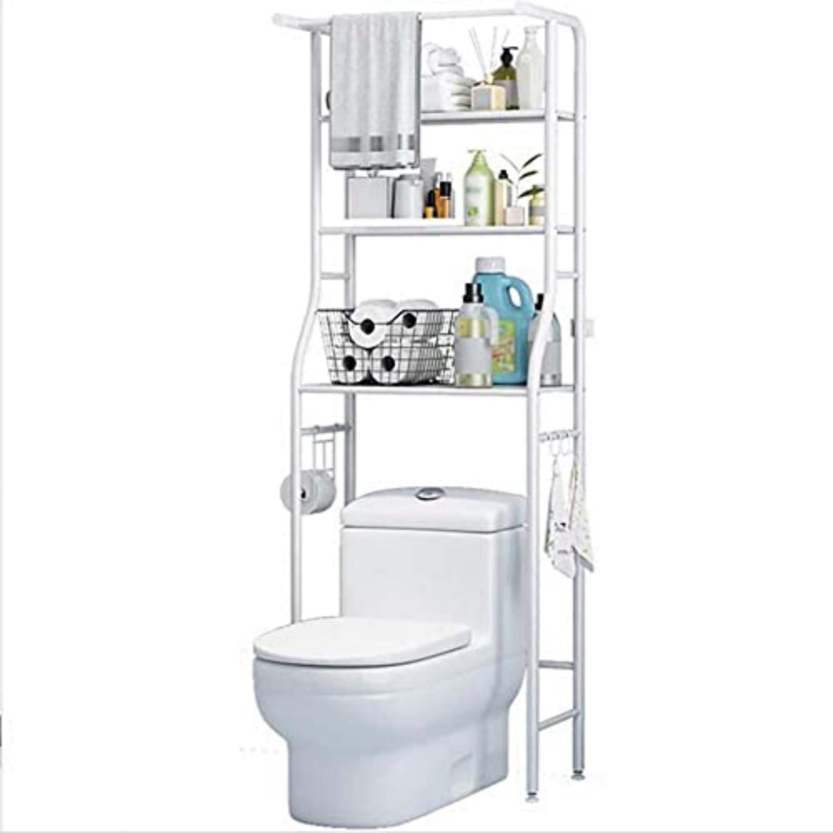 Over The Toilet Storage Rack, 3 Tier Freestanding Bathroom Organizer Shelf, Anti-Rust Metal Space Saving Laundry & Toilet Storage Rack, White