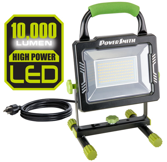 PowerSmith 2000 Lumen Work Light LED Weatherproof with Large Adjustable Metal Hook, 360Â° Tilt and Swivel Metal Stand, Impact-Resistant Glass Lens, 5 Year Warranty (PWLS020H)