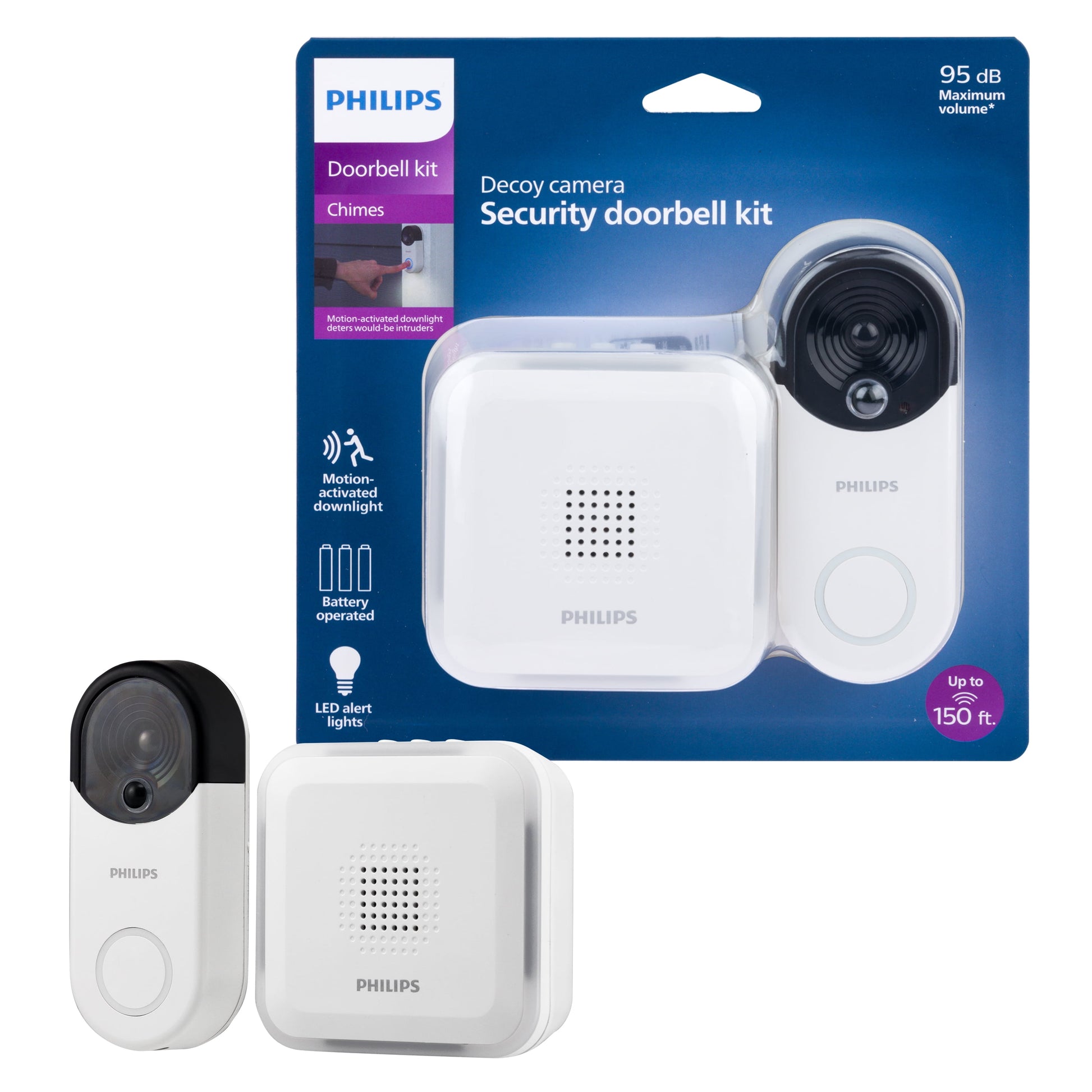 (2 pack) Philips Wireless Security Doorbell Chime Kit, Decoy Doorbell Camera, Motion-Activated Light, 32-Chime Doorbell