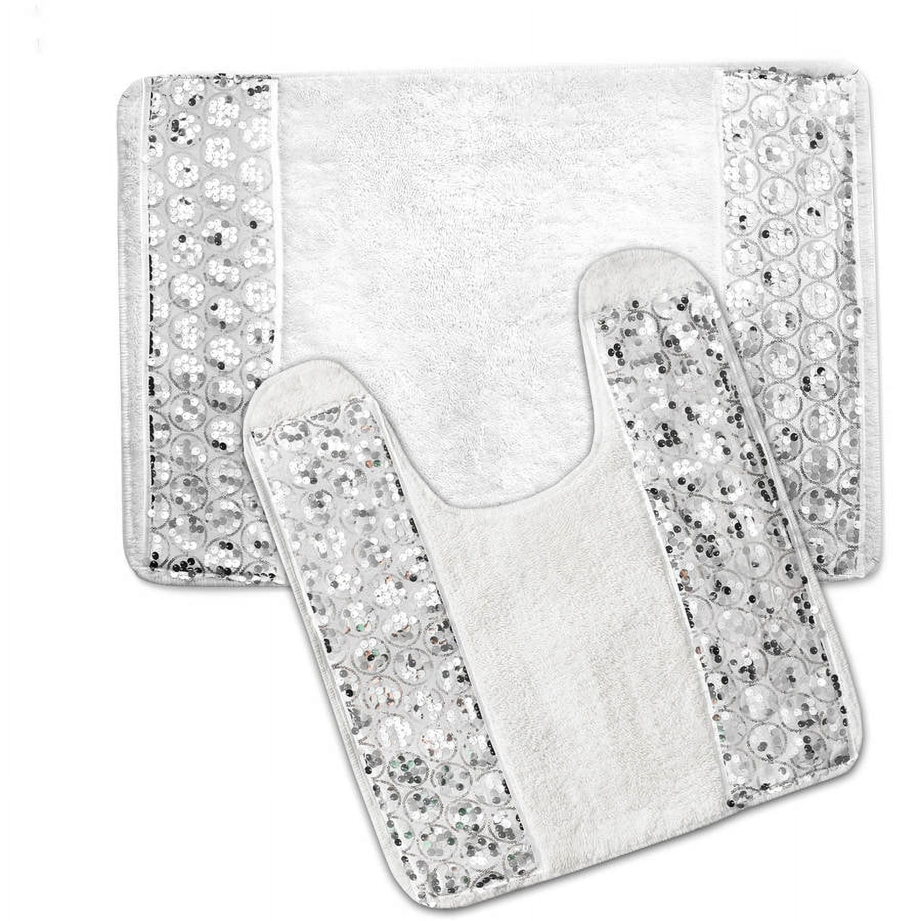 Popular Bath Sinatra White Bathroom Banded Bath & Contour Rug Set