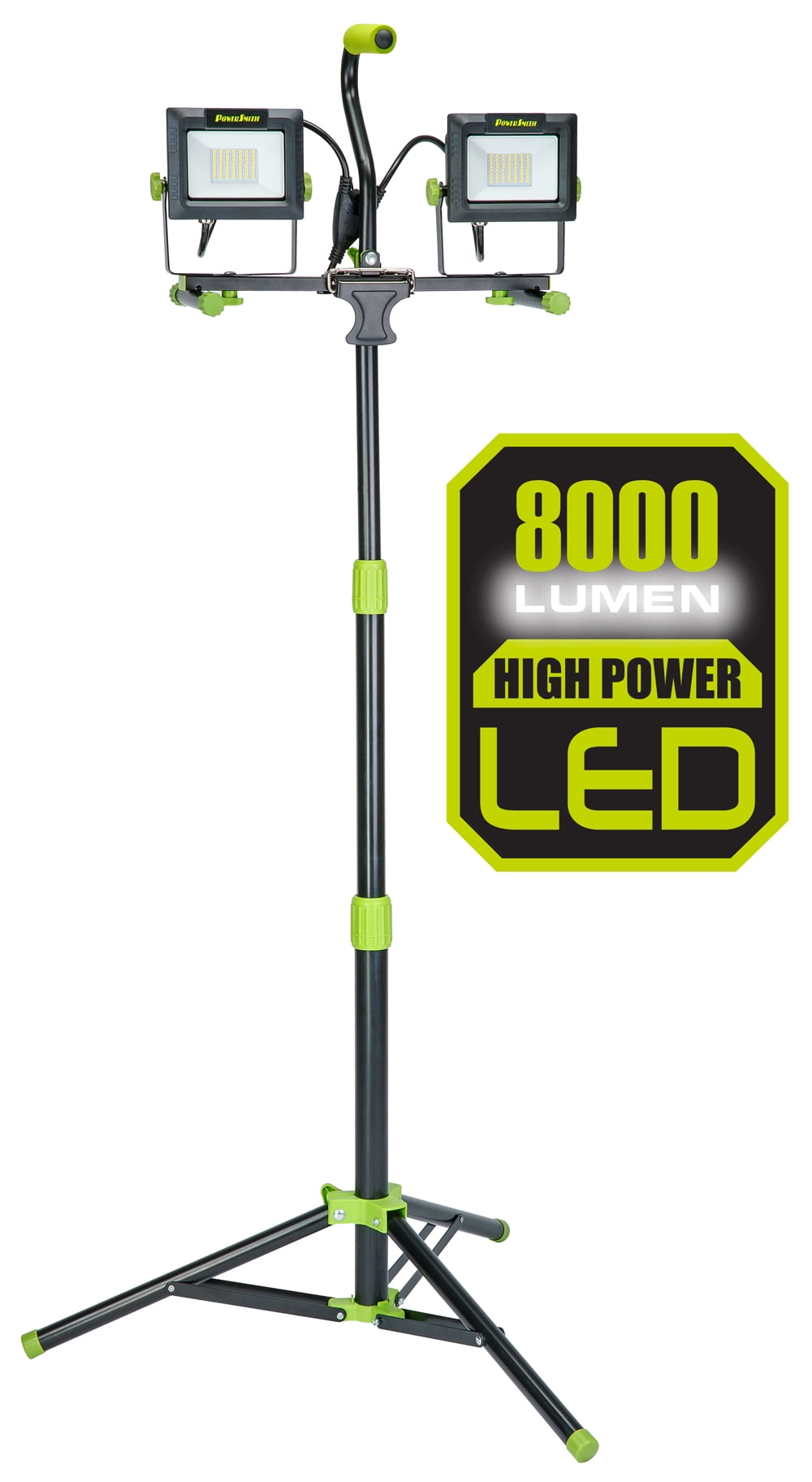 PowerSmith PWLD080T 8000 Lumen LED Work Lights with Stand, All Metal 52" Telescoping Tripod, Sealed On/Off Switches, Impact Resistant Lens, and 5 Year Warranty