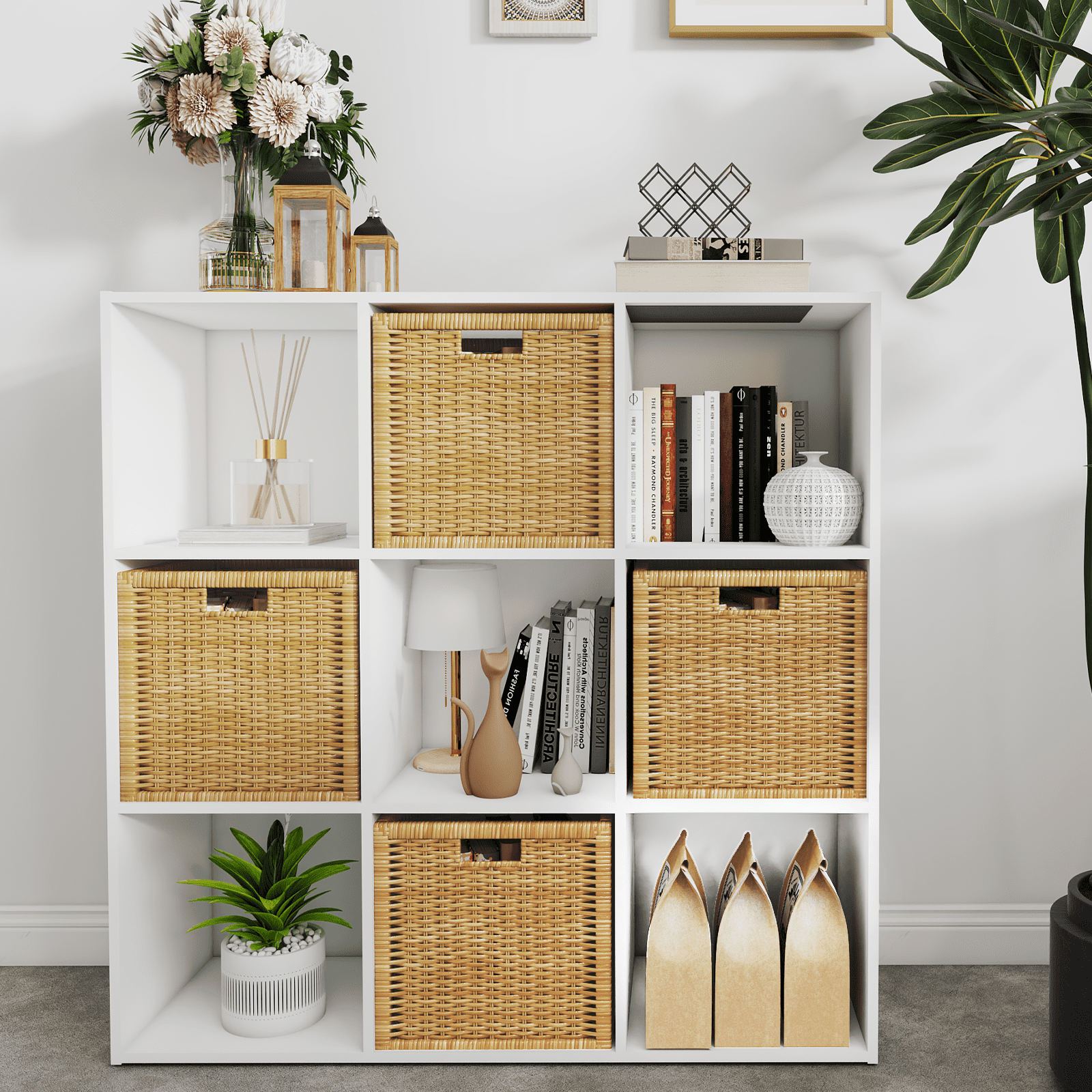 Prilinex Stackable 9 Cube Storage Organizer, Wood Cubes Shelf Fits Cubby Bins, Open Storage Shelf, Cubicle Bookshelf Cabinet for Bedroom, Living Room, Espresso