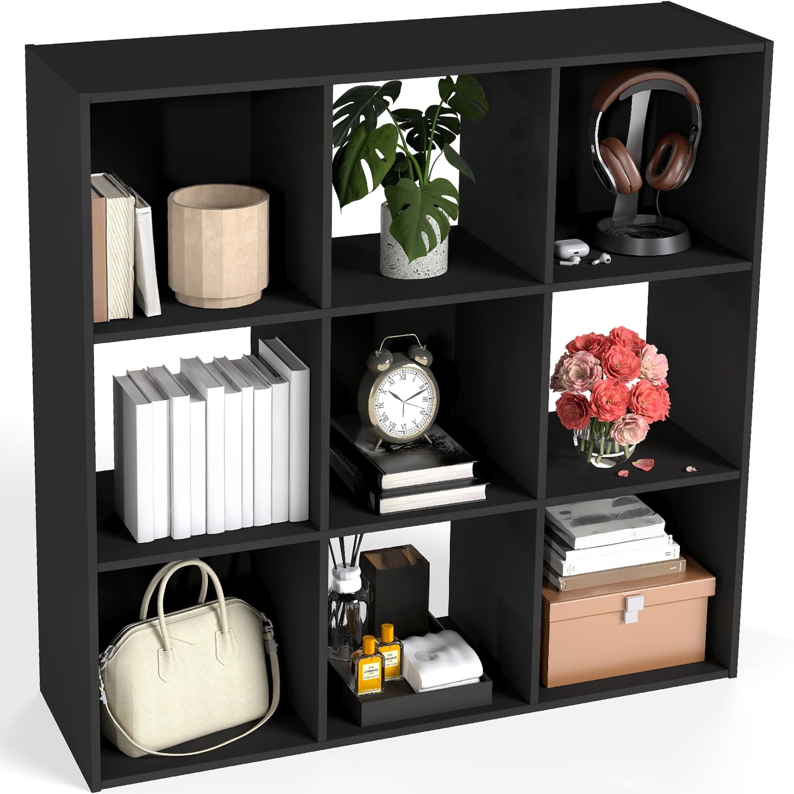 Prilinex Organizador de Almacenamiento de 9 Cubos, EstanterÃ­a de Cubos Apilable, Estante de Cubos de Madera Estante de Almacenamiento Abierto para OrganizaciÃ³n de Juguetes y Ropa, Negro