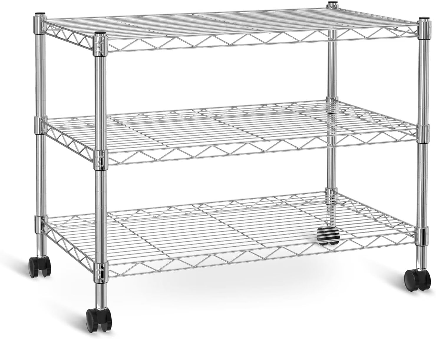 QUIOCOZY Heavy Duty 3-Tier Wire Storage Shelf, Metal Shelving Unit for Kitchen, Pantry, and Garage, 24" x 14" x 22", Chrome