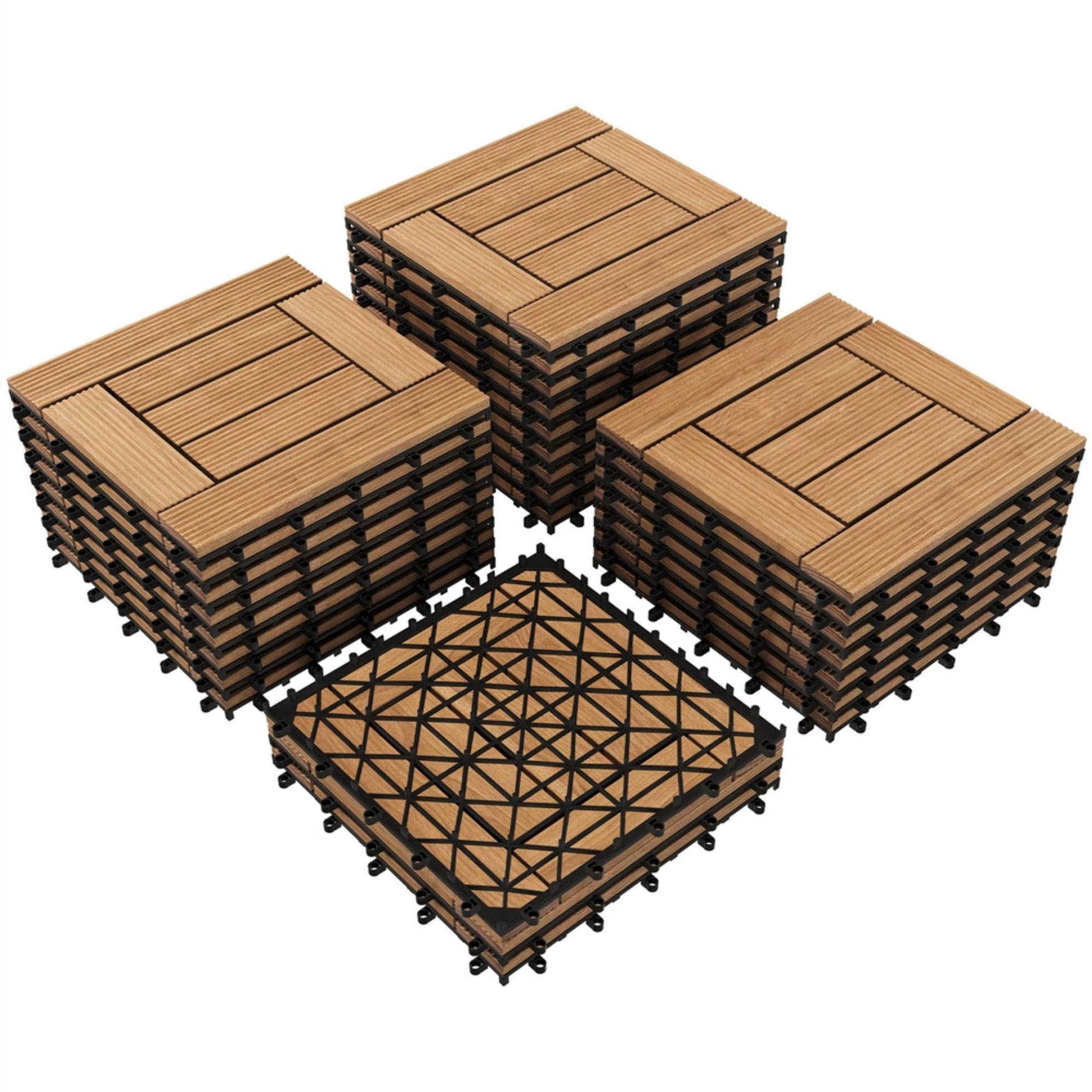 Renwick 12â€ x 12â€ Interlocking Wood Flooring Tiles for Deck, Pack of 27, Natural Wood