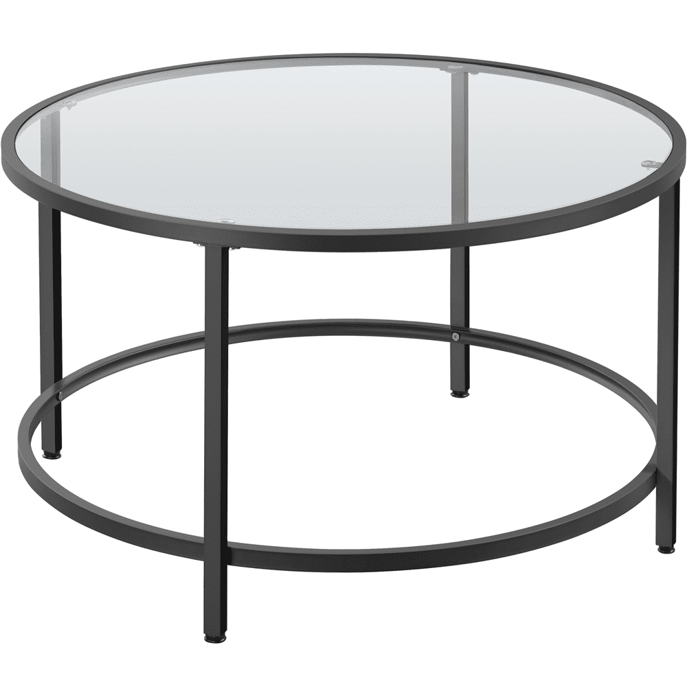Renwick Modern Glass Top Coffee Table with Adjustable Foot Pads, Black