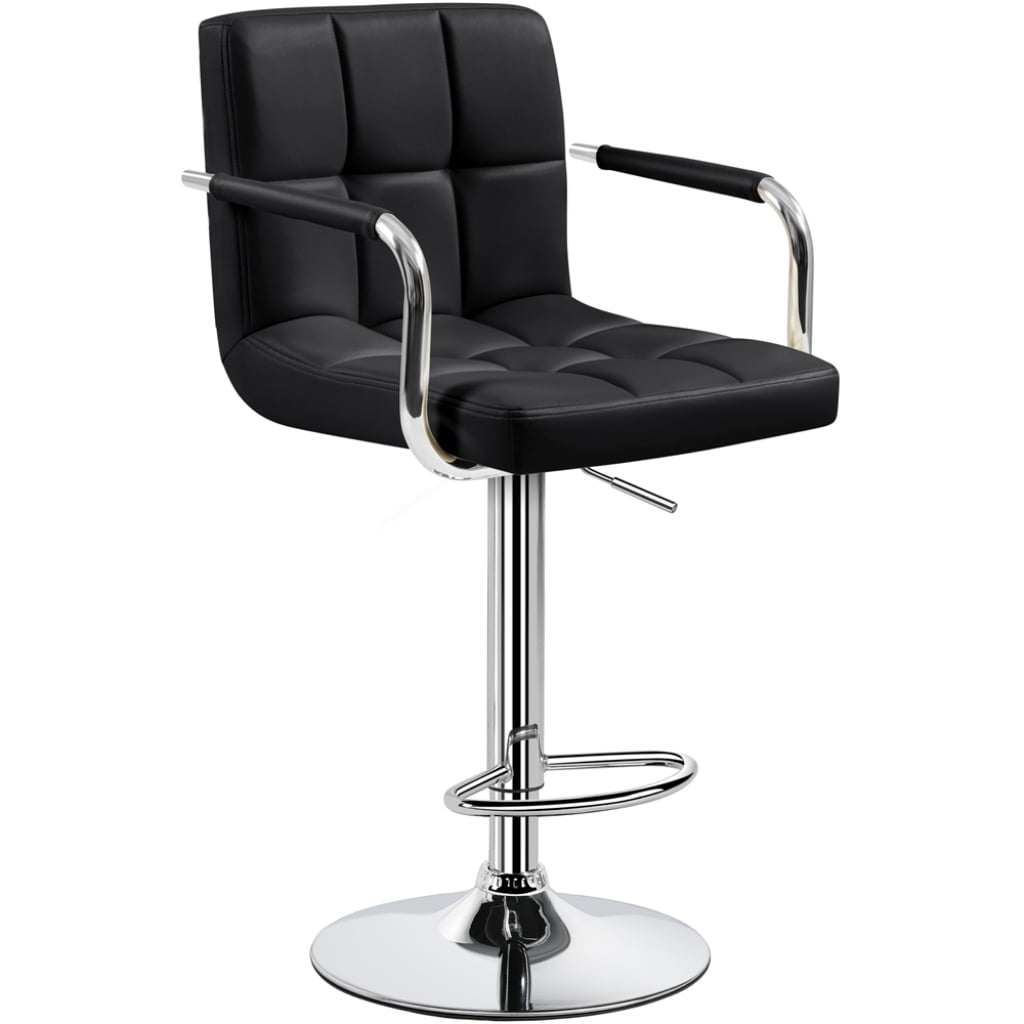 Renwick PU Leather Height Adjustable Bar Stool with Backrest, Black