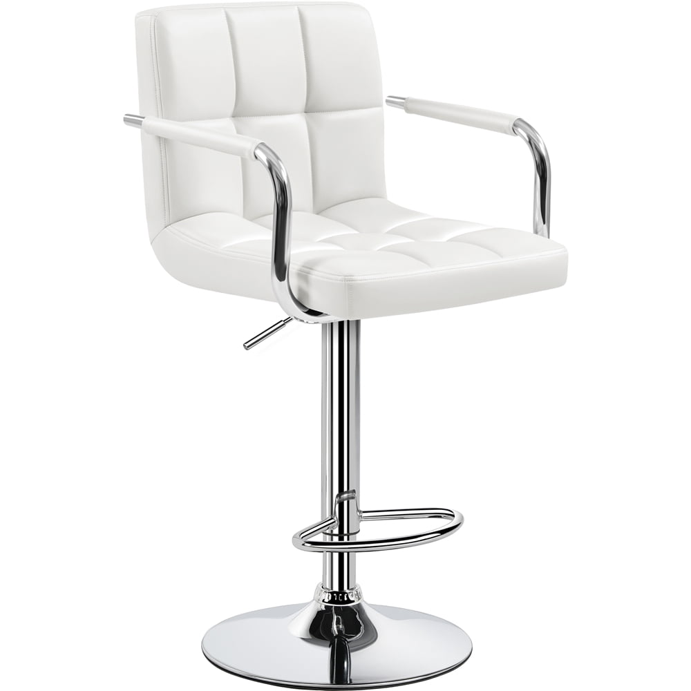 Renwick PU Leather Swivel Bar Stool with Large Steel Pedestal Base, White