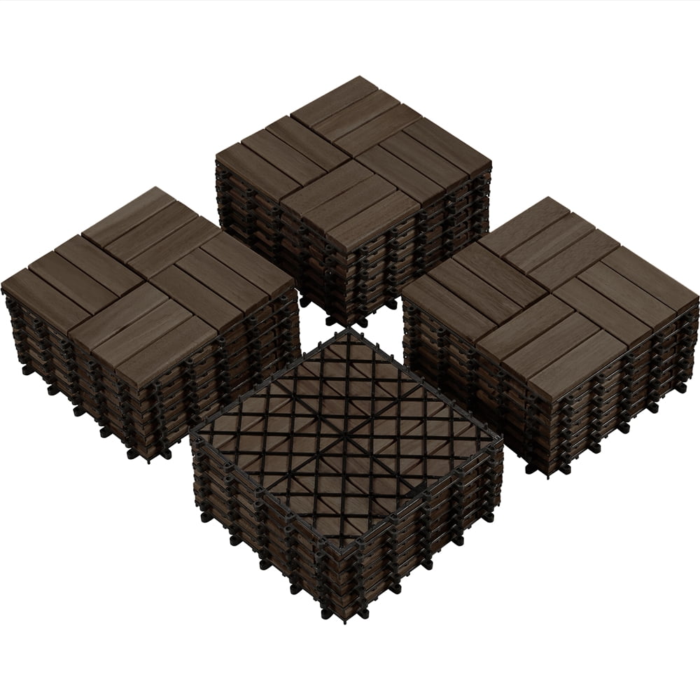 Renwick Pack of 27 Interlocking Wood Flooring Tiles for Outdoor & Indoor, Black