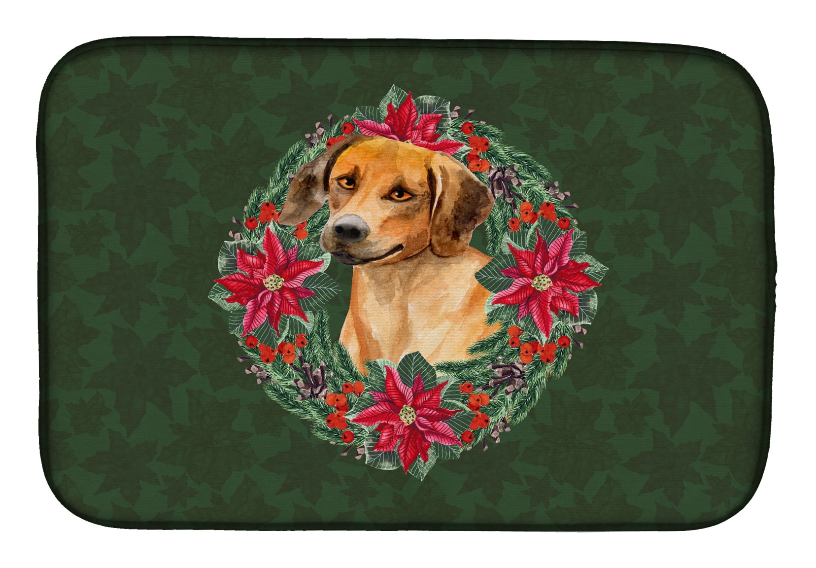 Rhodesian Ridgeback Poinsetta Wreath Dish Drying Mat