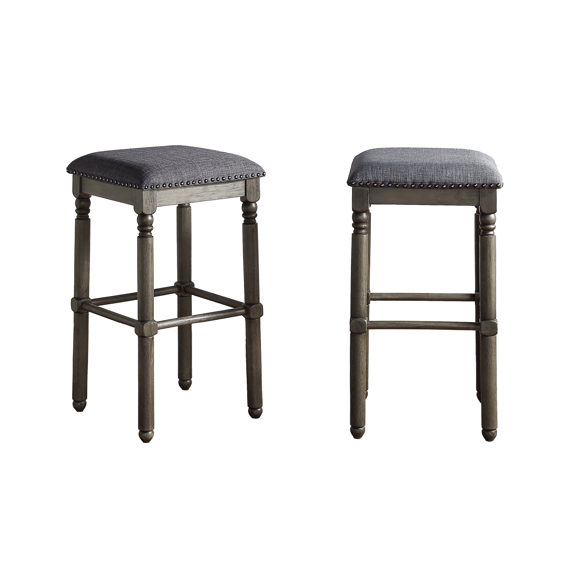 Roundhill Furniture Arnhem Wood Gray Upholstered Bar Stools, Set of 2