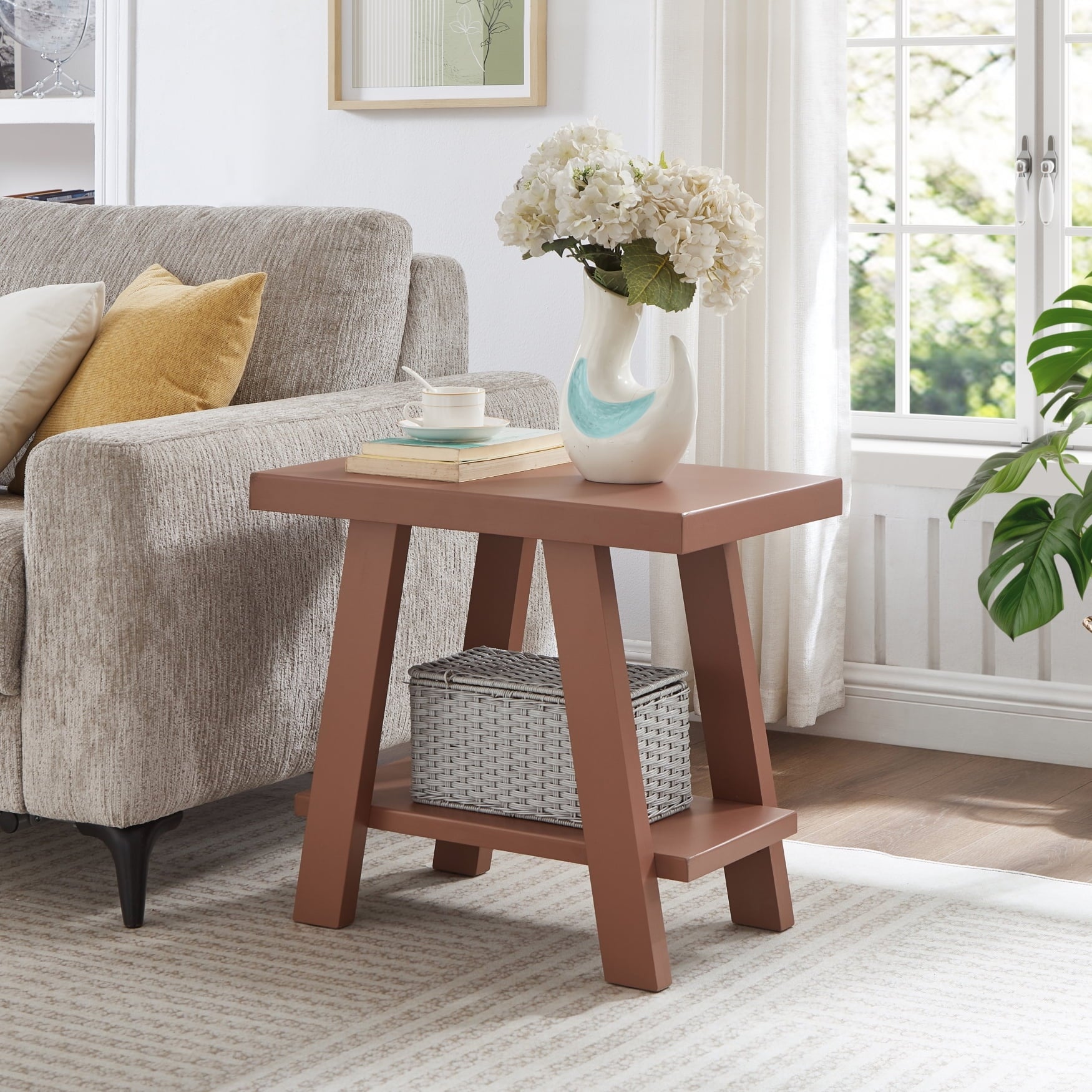 Roundhill Furniture Athens Contemporary Wood Shelf Side Table in Red