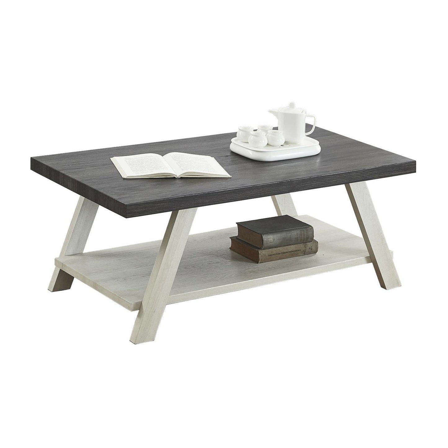 Roundhill Furniture Athens Wood Coffee Table with Shelf Weathered Espresso