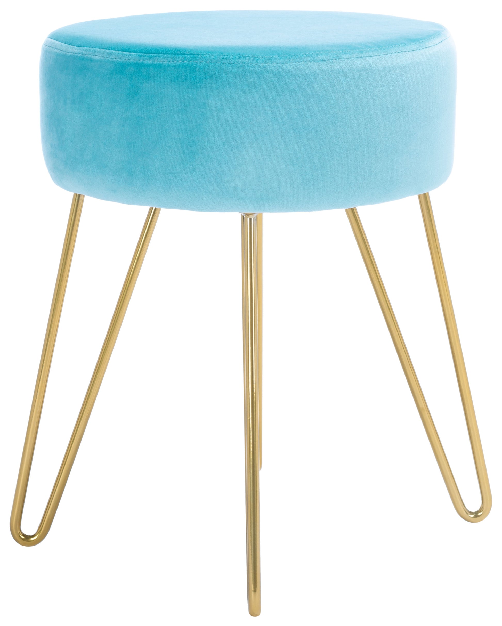 SAFAVIEH Abrea Modern Style Round Ottoman, Aqua/Gold ( 16.5 in. W x 16.5 in. D x 17.3 in. H)