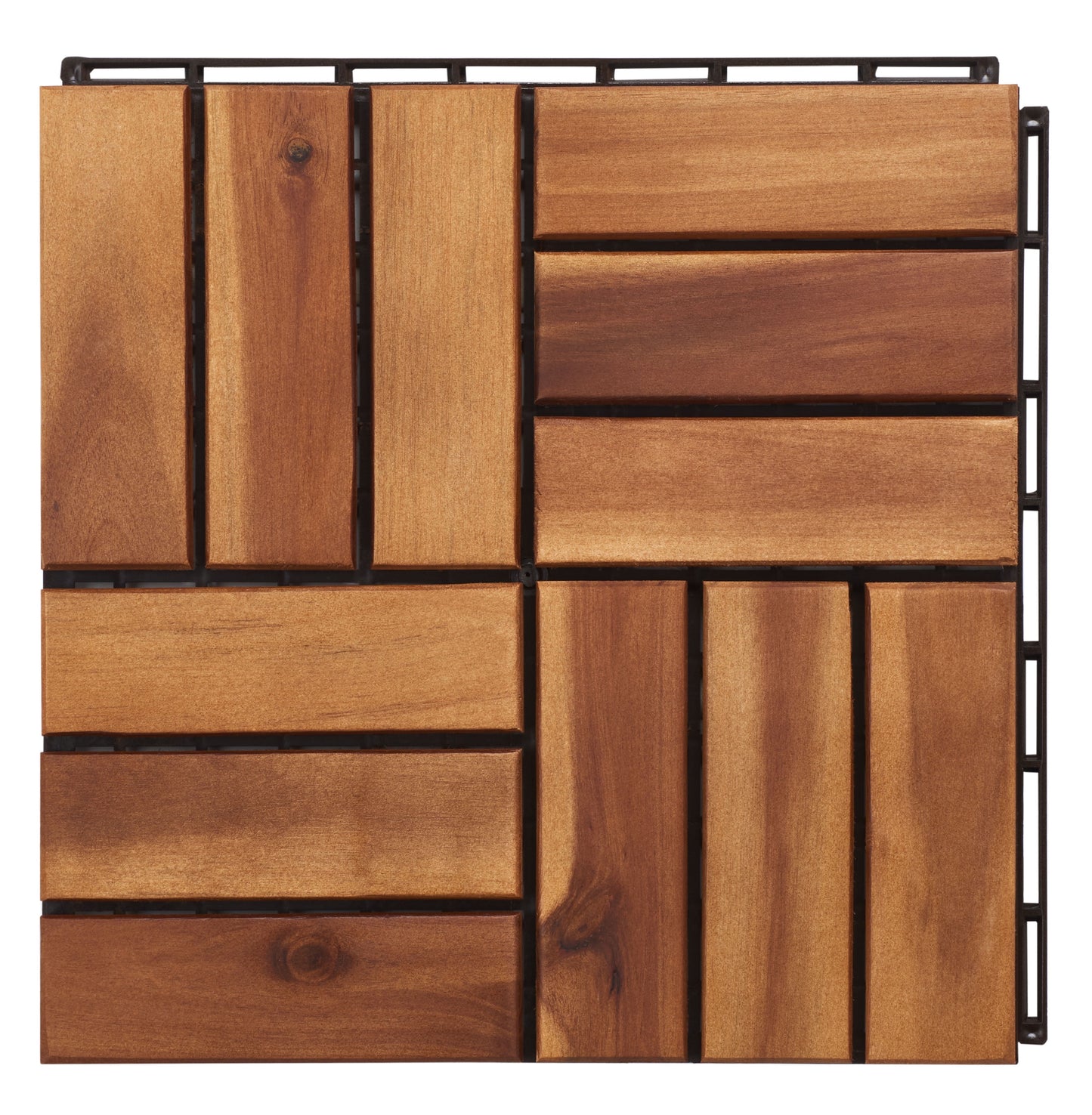 SAFAVIEH Hanoi Outdoor Patio 12 Slat Wooden Floor Tile, Natural, Set of 10