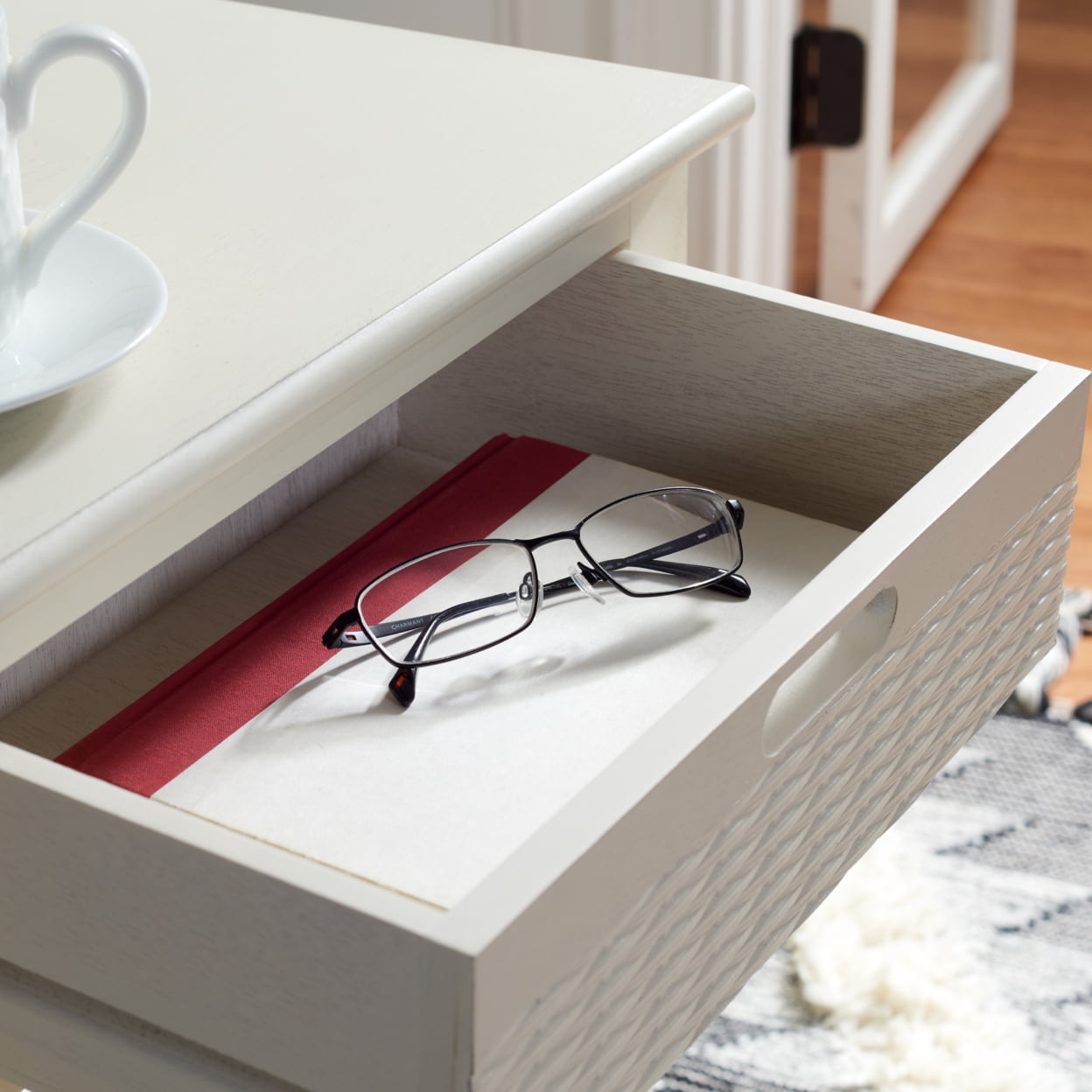 SAFAVIEH Landers Mesa Decorativa con 1 CajÃ³n y Glam Macizo, Blanco Desgastado