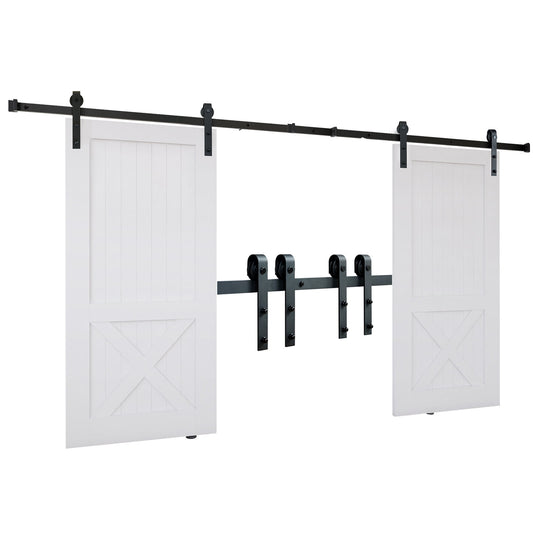SKYSHALO 8FT Double Door Sliding Hardware, 330LBS Capacity, Compatible with 3.7-4.3FT Width & 1.3"-1.8" Thickness, Includes Quiet J-Shape Roller
