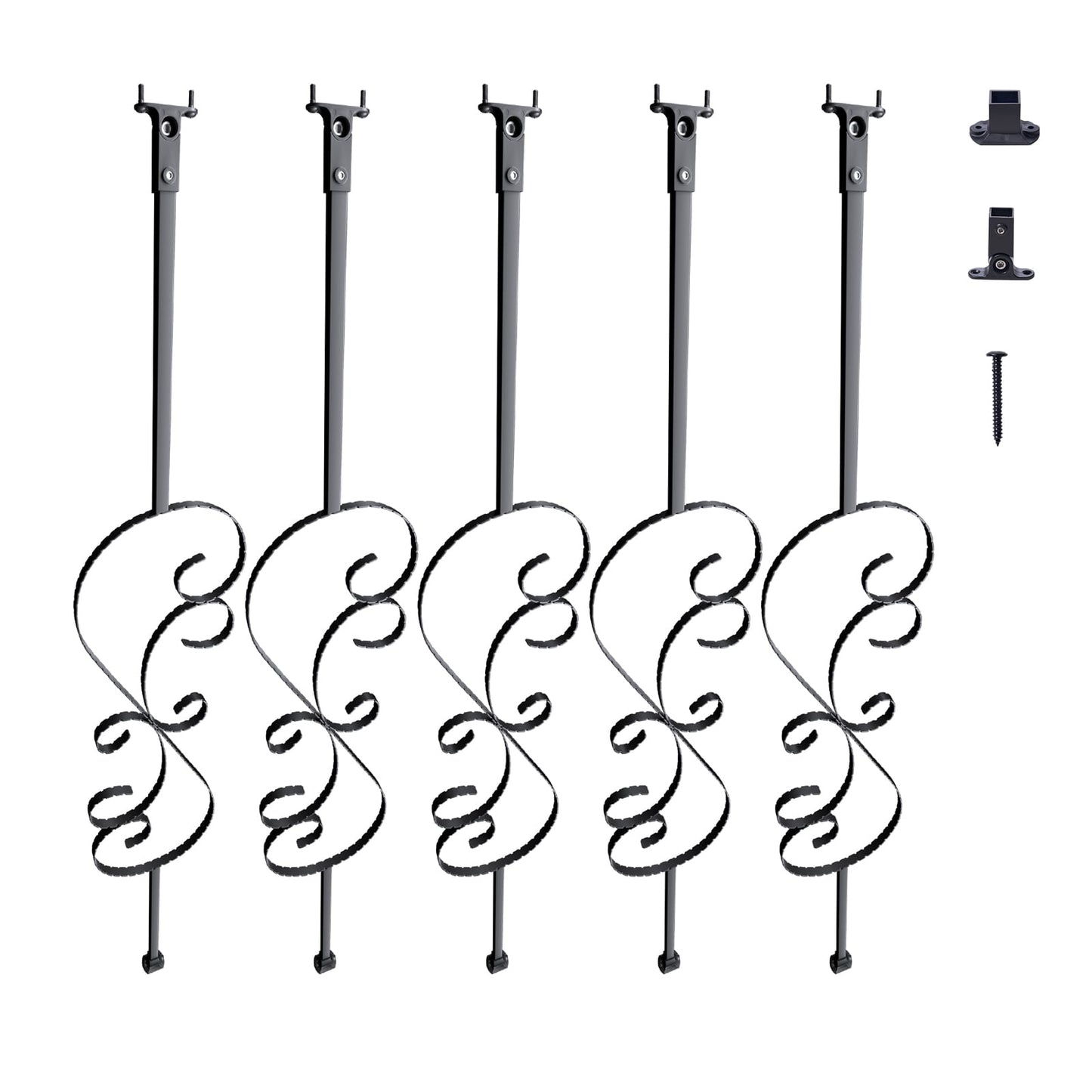 KFFKFF Staircase Metal Balusters - 44" Steel Deck Spindles with Shoes, Screw-in S Shap