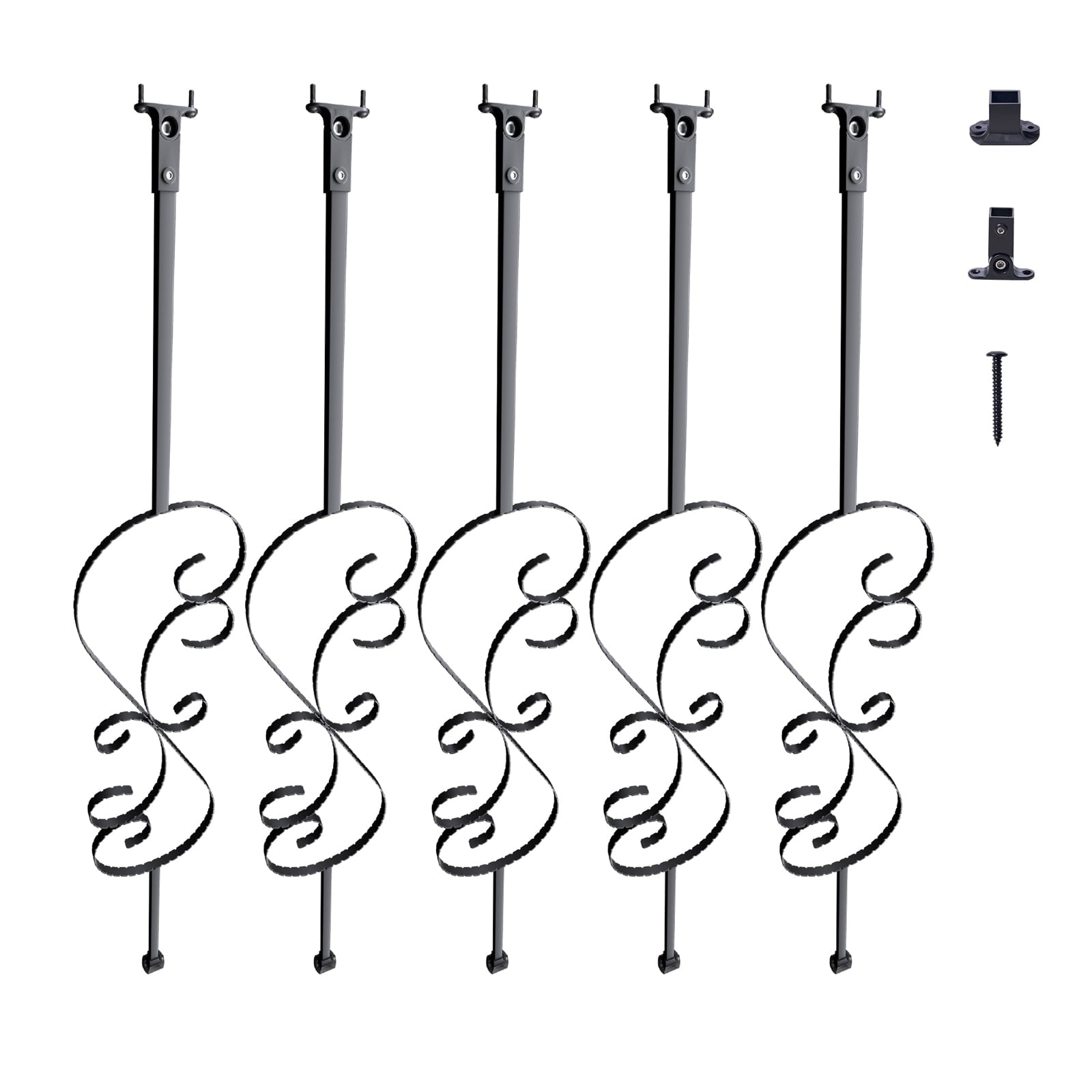 KFFKFF Staircase Metal Balusters - 44" Steel Deck Spindles with Shoes, Screw-in S Shap