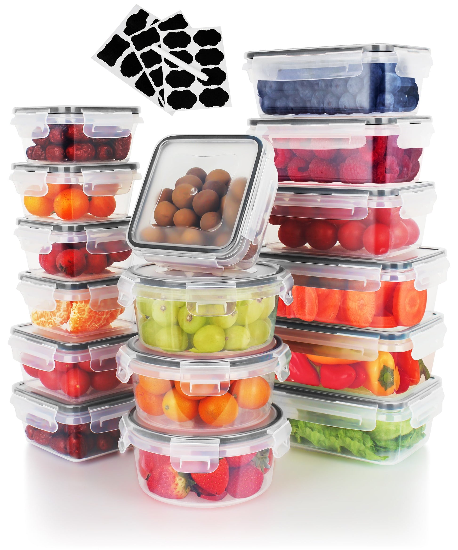SUGIFT 32 Pcs Airtight Food Storage Containers Set with Lids, Clear Kitchen Meal Prep Container with Labels