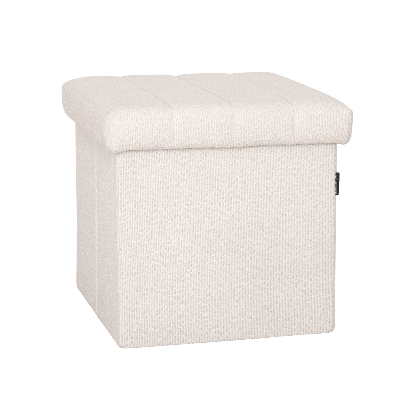 Seville Classics Cushioned Fabric Ottoman Hidden Storage Chest Footrest Chair for Bedroom, Dorm, Loft, Living Room, Entryway, Hallway, White Boucle, 15.7" Cube