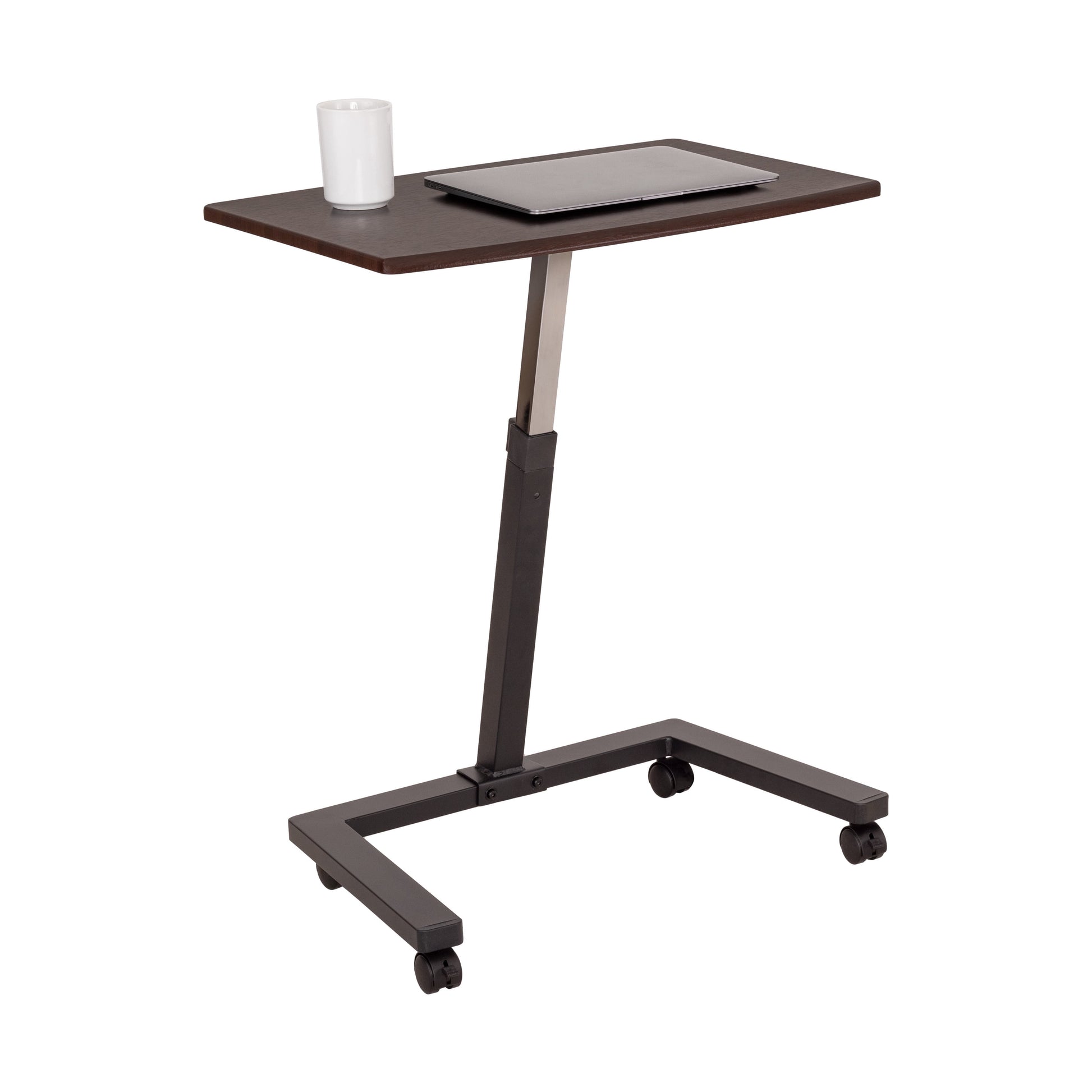 Seville Classics airLIFTÂ® Premium Height Adjustable Button Mobile Rolling Laptop Cart Desk w/ Wheels, Walnut, Flat (24")