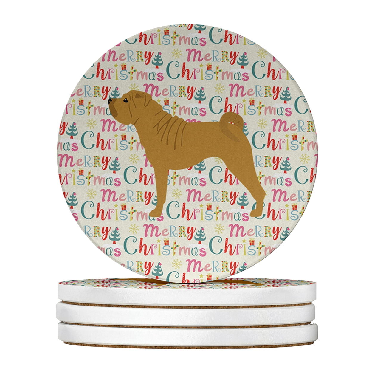 Shar Pei Merry Christmas Large Sandstone Coasters Pack of 4 4 in x 4 in