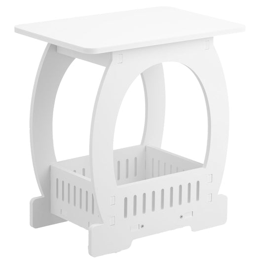 Side Table with Storage, Nightstand End Table for Small Spaces, Modern Arch Design Bedside Table for Indoor Outdoor, White