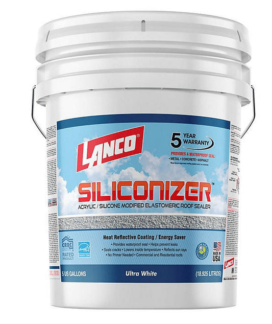 Lanco Siliconizer Acrylic Elastomeric White Reflective Roof Sealer, 5 gallon