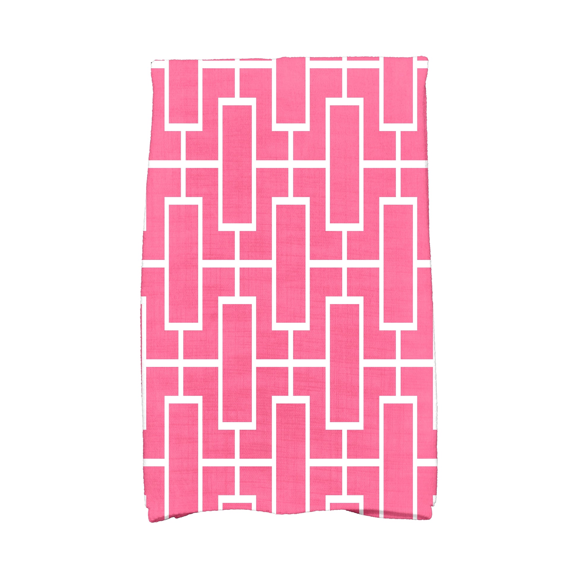 Simply Daisy, 16 x 25 inch, Screen Lattice, Geometric Print Kitchen Towel, Pink/Fushcia