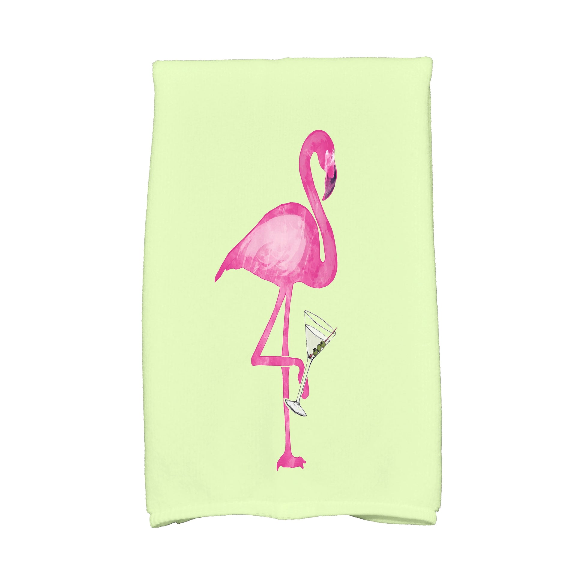 Simply Daisy, 16 x 25 inch, Single Flamingo, Animal Print Kitchen Towel, Light Green