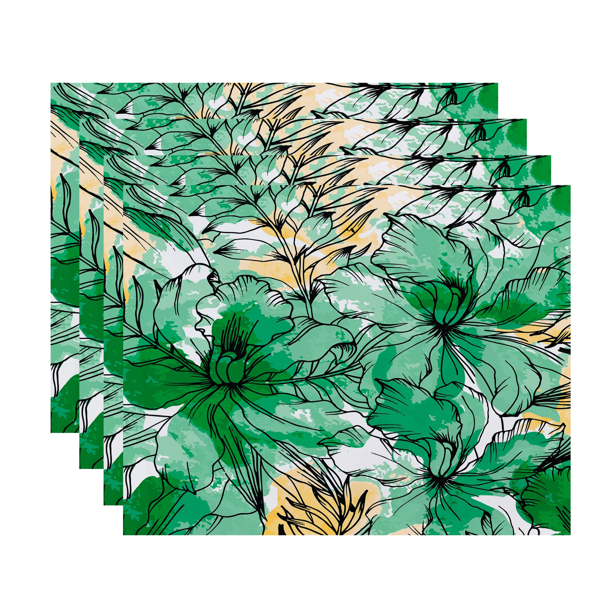 Simply Daisy, 18 x 14 inch, Zentangle, Floral Print Placemat (Set of 4), Green