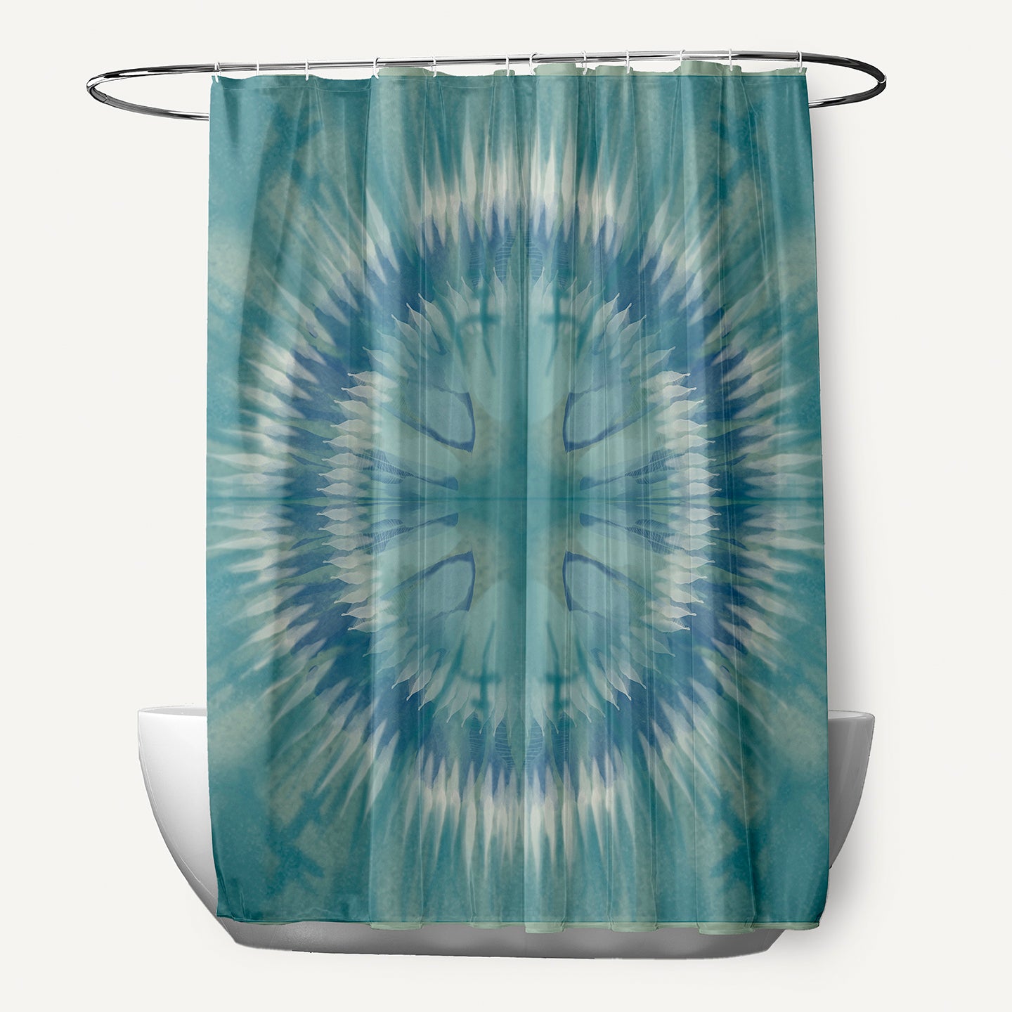 Simply Daisy 70" W x 73" H Shibori Burst Geometric Print Polyester Shower Curtain, Teal