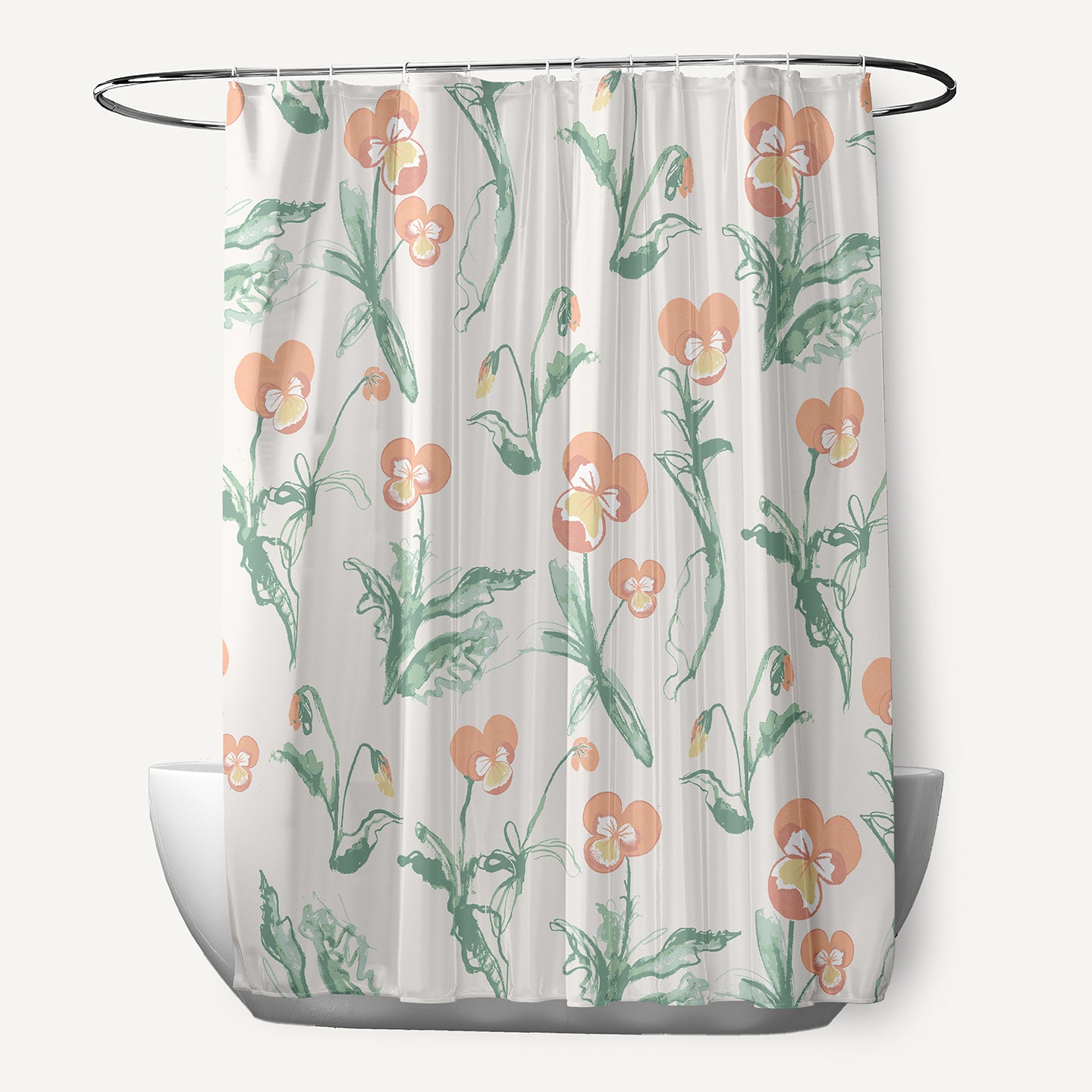 Simply Daisy 70" W x 73" L Bunch of Pansies Polyester Shower Curtain, Orange [1 Ct]