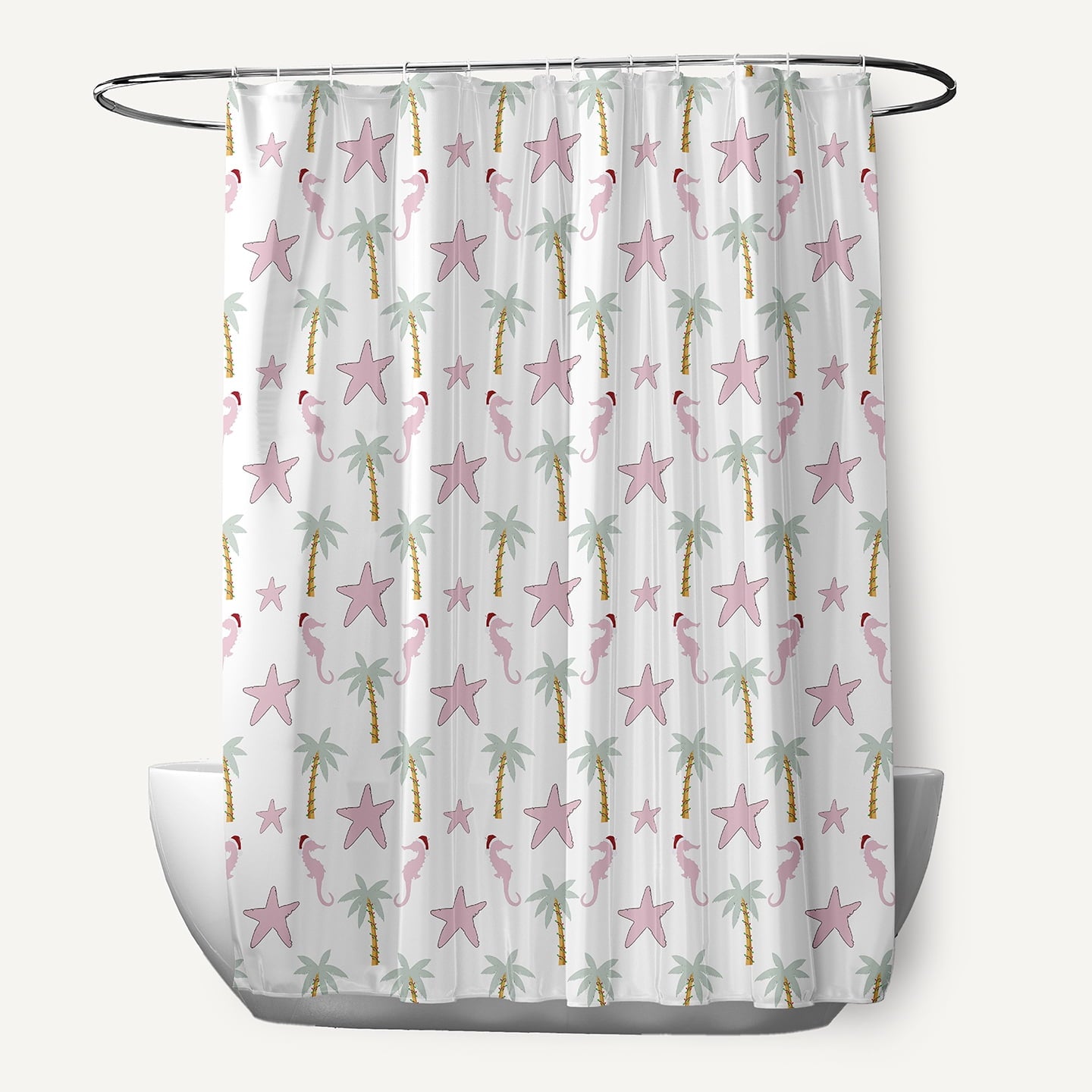 Simply Daisy 70" W x 73" L Christmas Beach Pattern Polyester Shower Curtain, Light Pink [1 Ct]