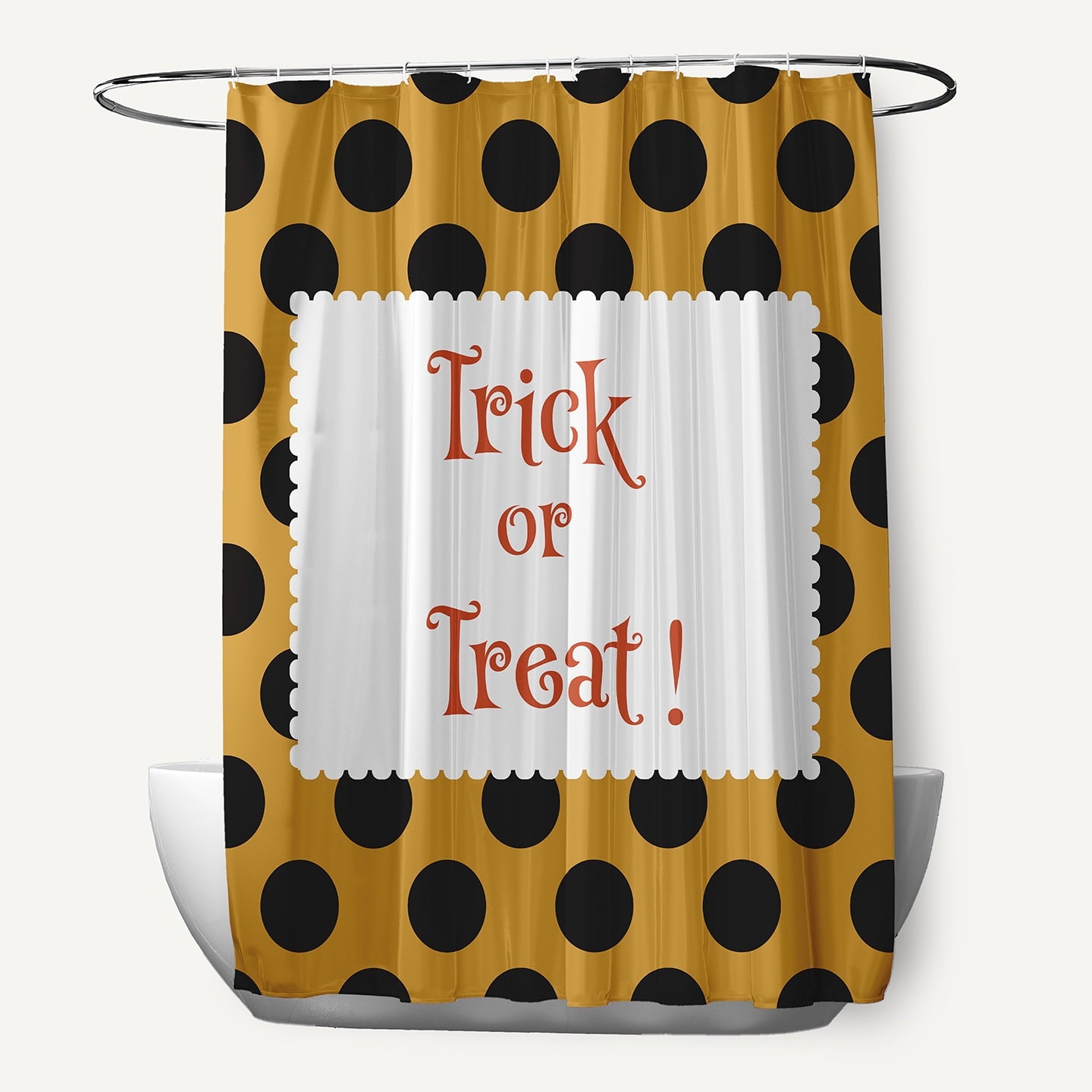 Simply Daisy 70" W x 73" L Halloween Trick or Treat Dots Polyester Shower Curtain, Golden Mustard [1 Ct]