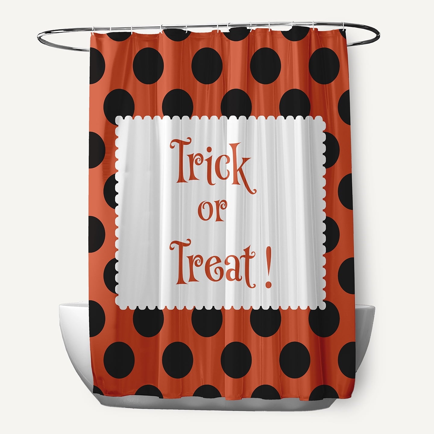 Simply Daisy 70" W x 73" L Halloween Trick or Treat Dots Polyester Shower Curtain, Harvest Orange [1 Ct]