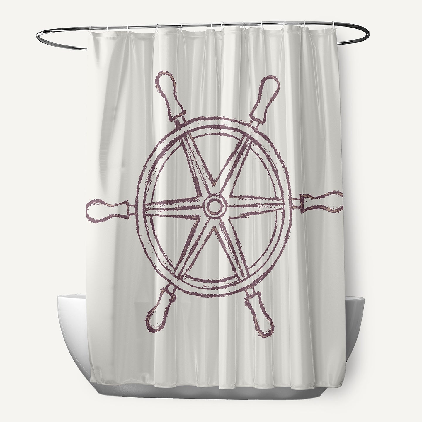 Simply Daisy Large Ship Wheel Dusty Purple 70" w x 73" h Polyester Shower Curtain, Dusty Purple