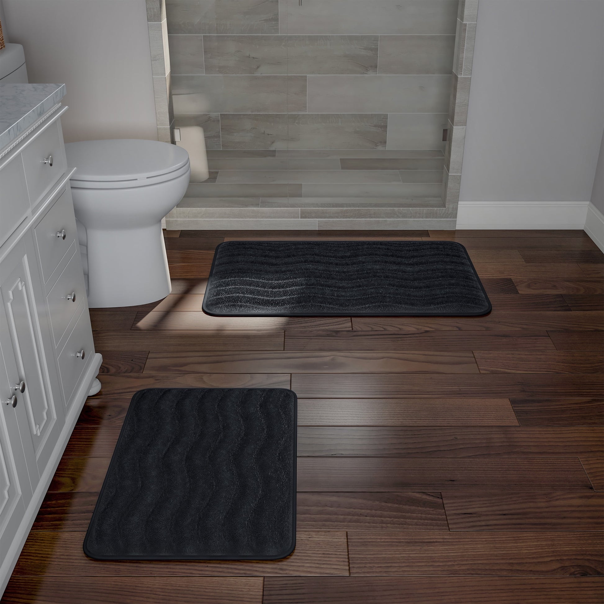 Somerset Home Set of 2 Bathroom Rugs â€“ Non-Slip Memory Foam Bath Mats, Black
