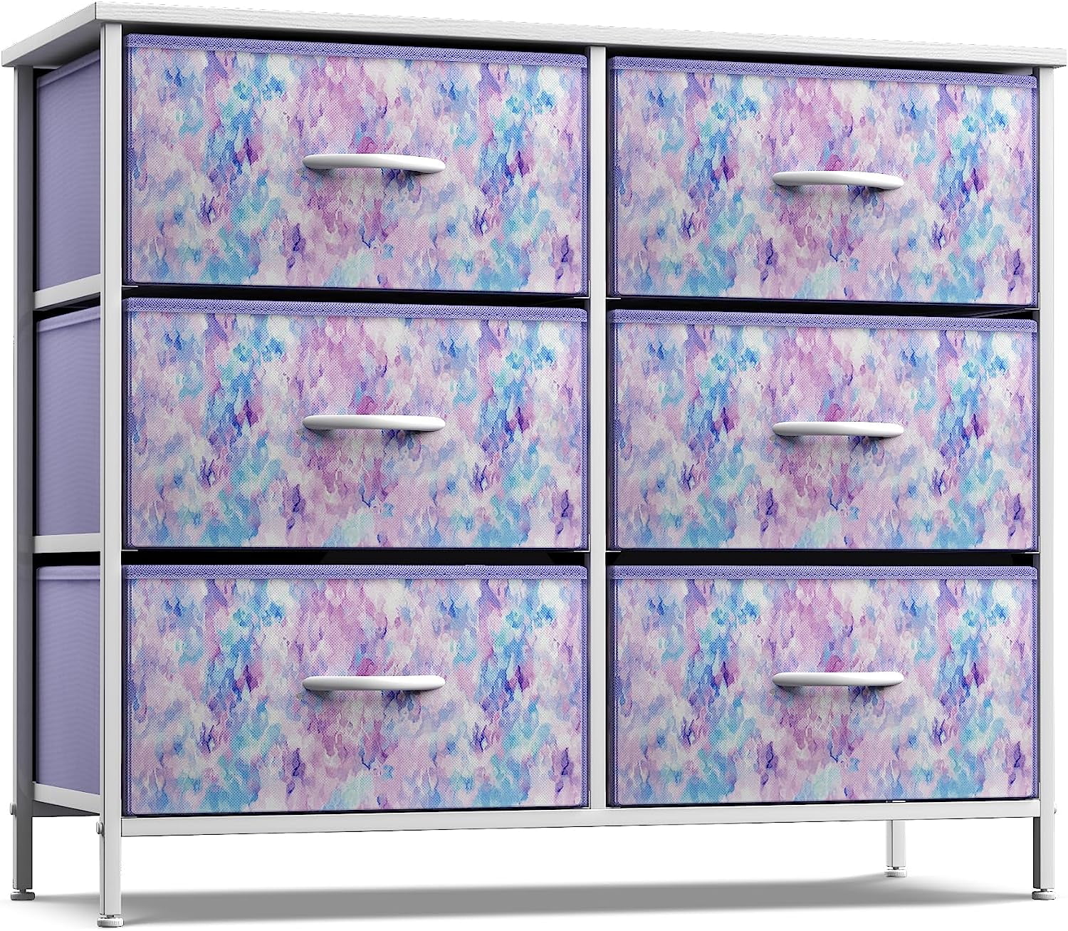 Sorbus 6-Drawer Dresser, Fabric Chest Organizer with Steel Frame & Wood Top, Tie-Dye Purple