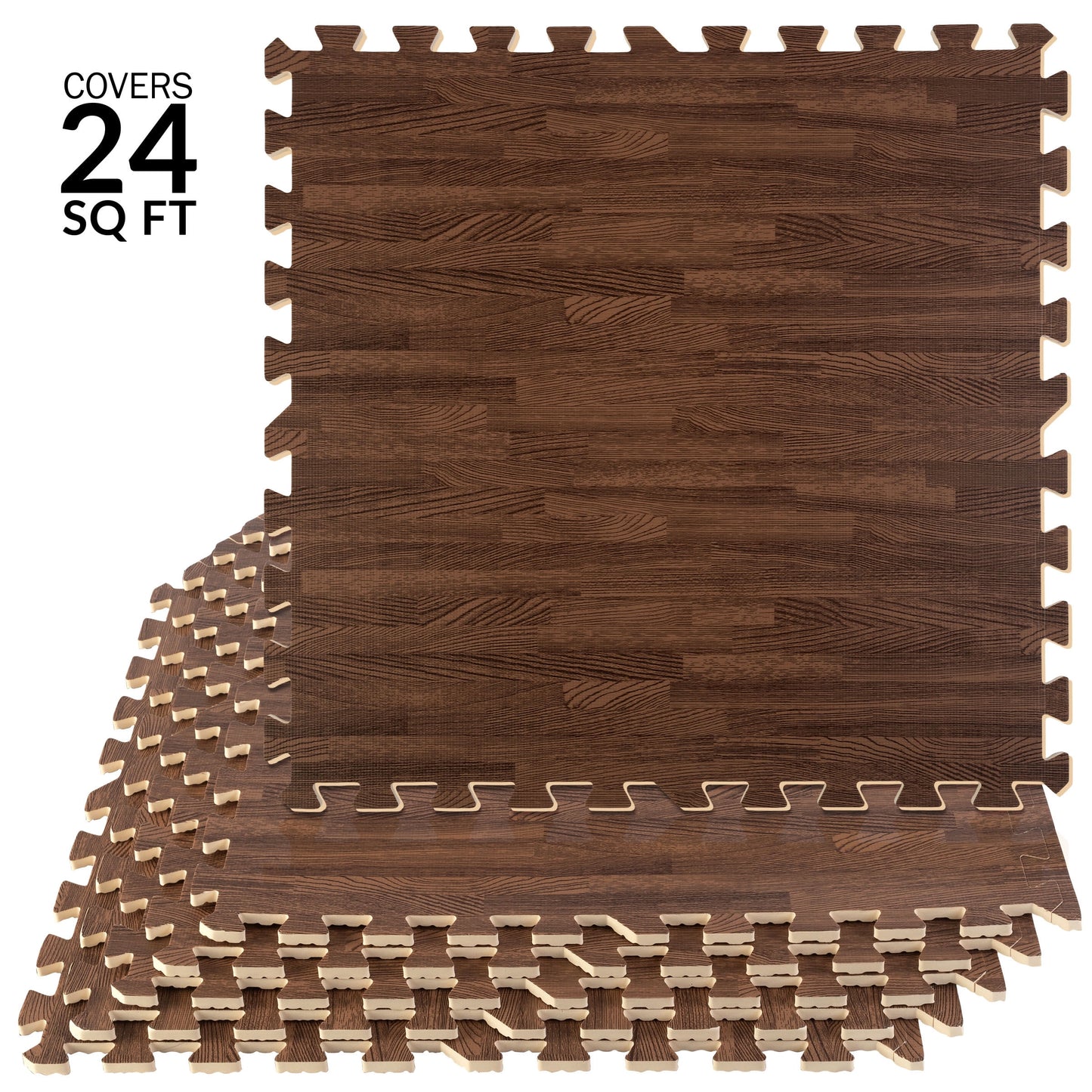 Stalwart EVA Foam Floor Tiles 6-Pack - 24 SQFT Woodgrain Puzzle Mats, Dark