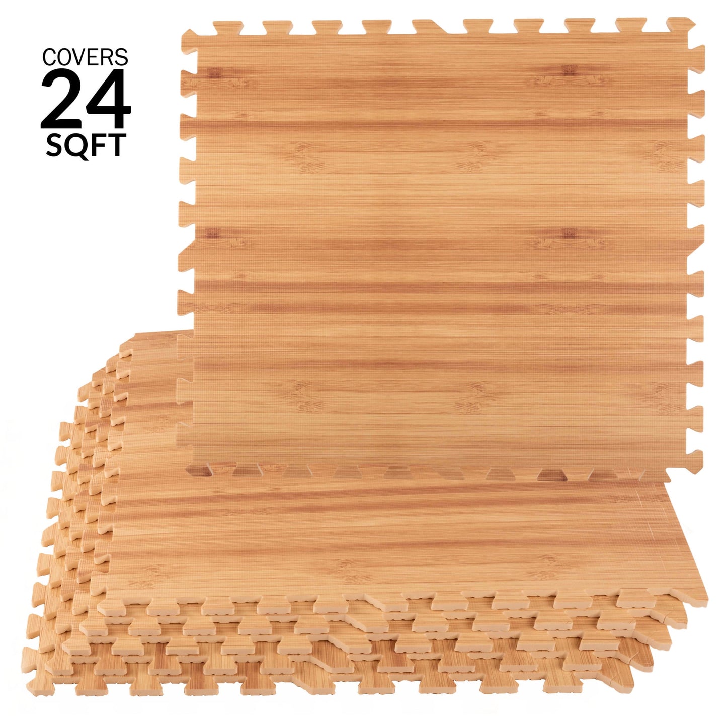 Stalwart Foam Floor Tiles 24sqft Woodgrain Interlocking Foam Tiles, Natural