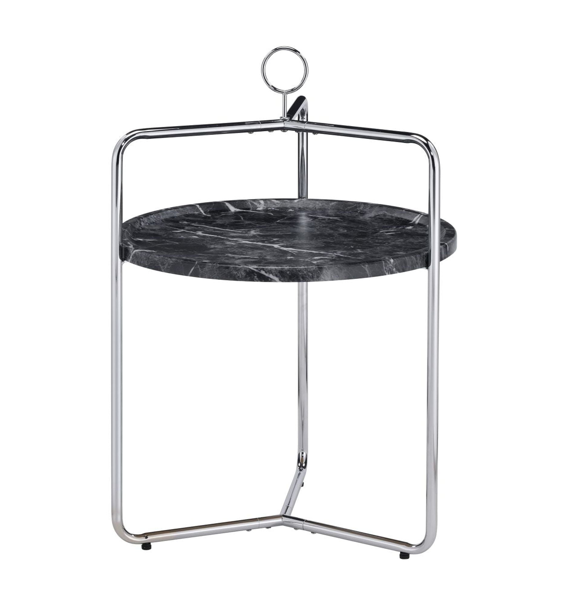 Steve Silver Miro Black Faux Marble and Silver Metal Side Table
