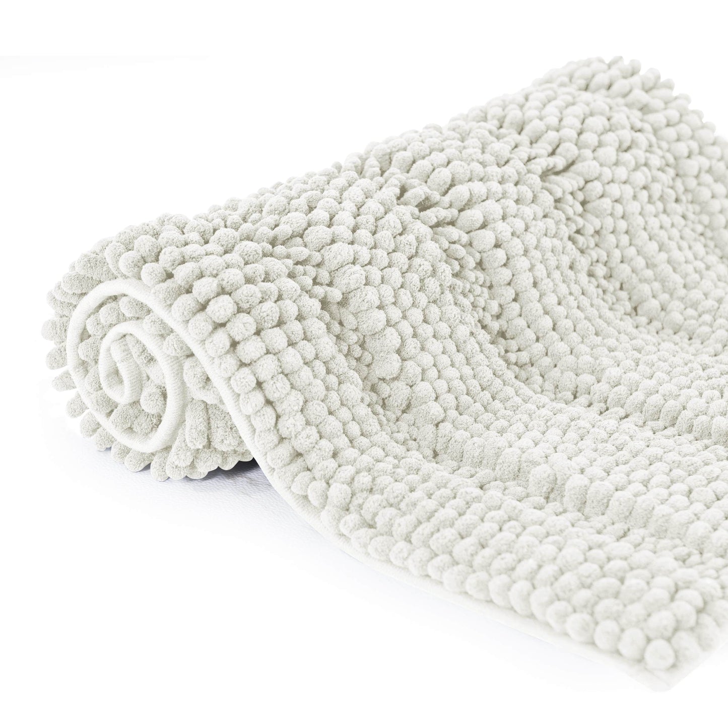 Subrtex Bathroom Rugs Non-Slip Chenille Soft Striped Plush Bath Mat (Ivory, 16"x24"+20"x32")