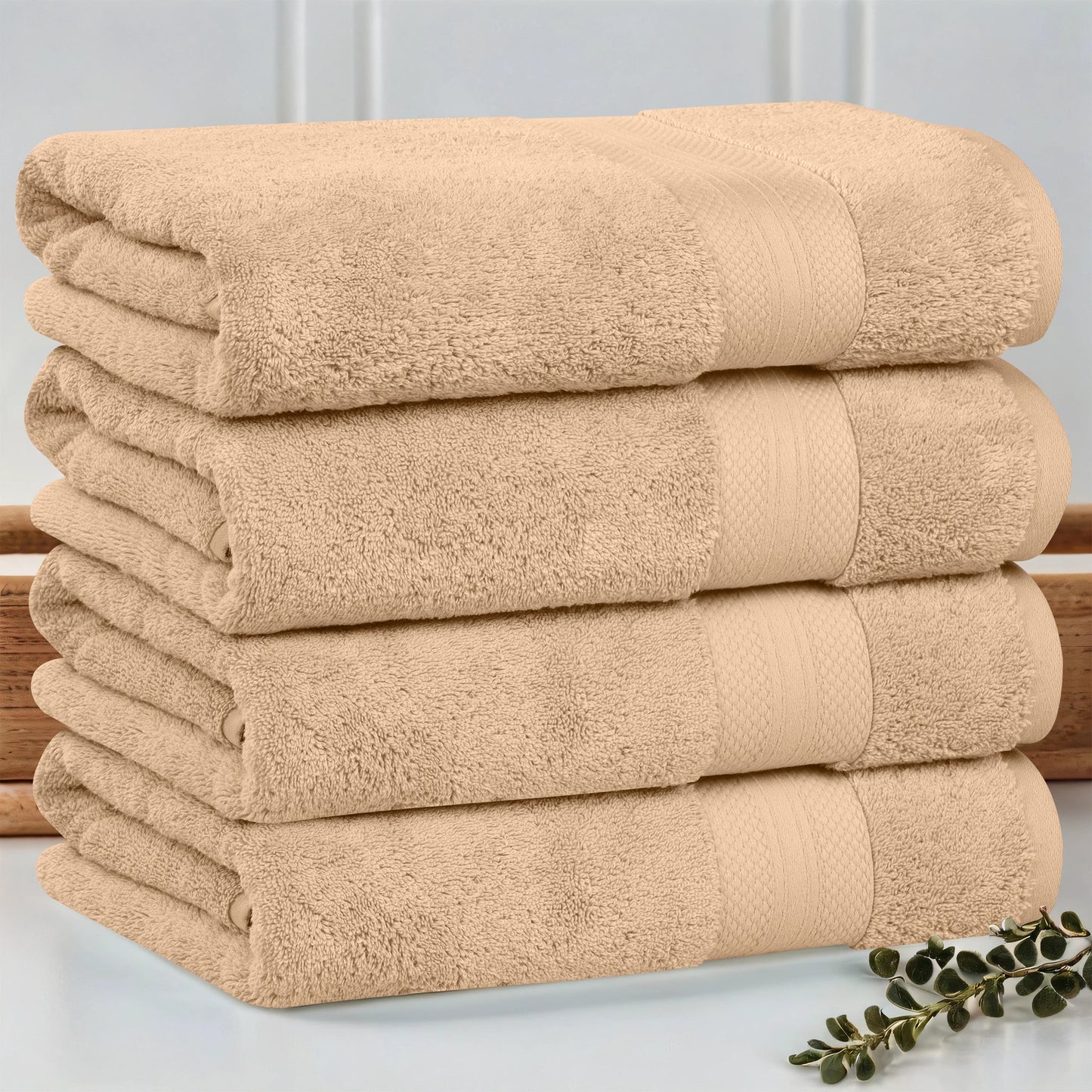 Superior Aria Turkish Cotton 4-Piece Bath Towel Set, Ultra Soft Heavyweight Towels, Hazelnut