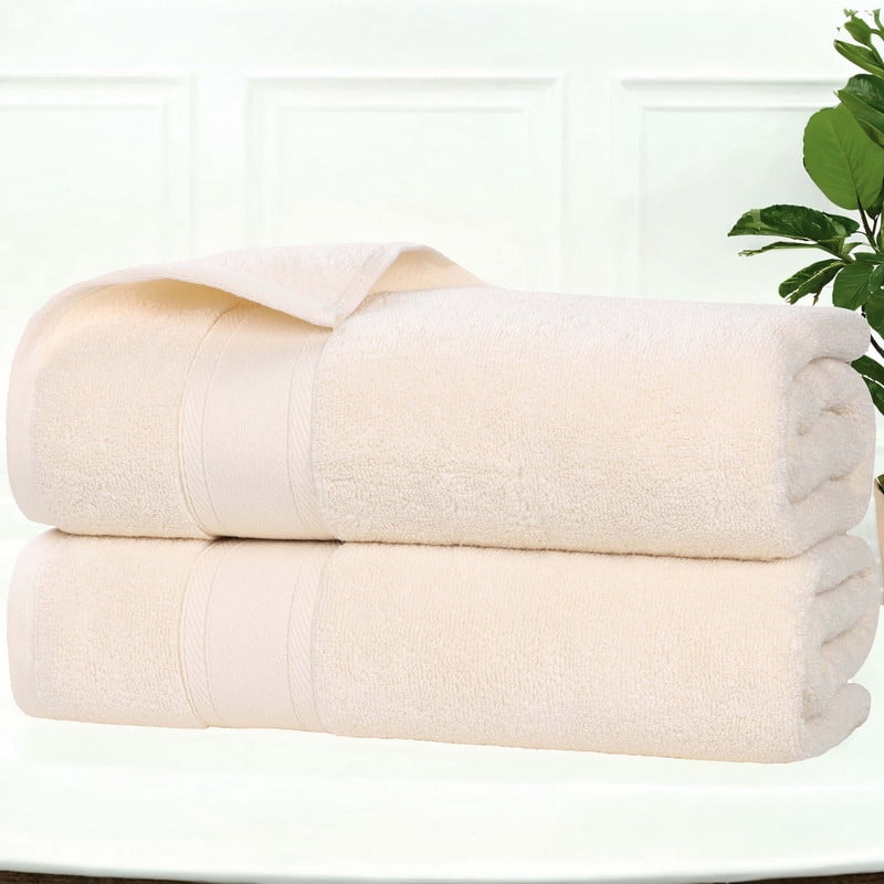 Superior Belmont 2 Piece Zero Twist Bath Towels, Ultra Soft Cotton Towels, Ivory