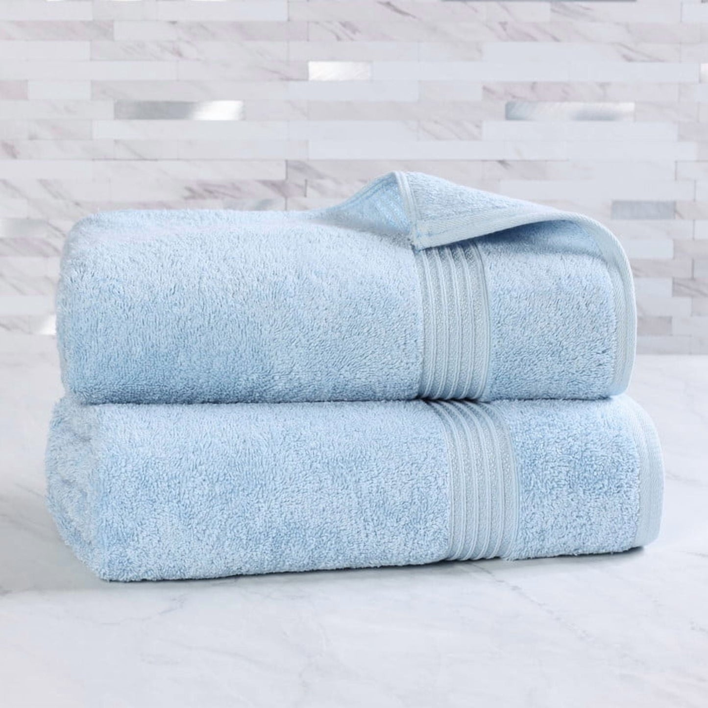 Superior Juego de 2 Toallas de BaÃ±o Absorbentes de AlgodÃ³n Egipcio Azul Claro